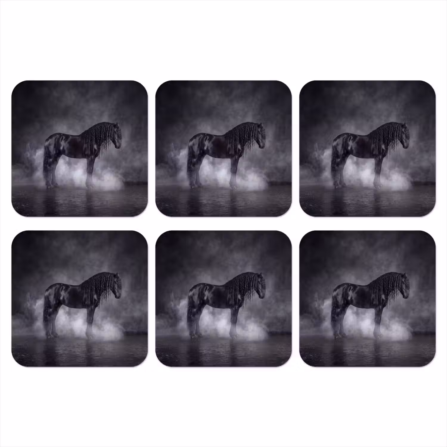 Paard - Magisch - Zwart onderzetter kurk middel -3d