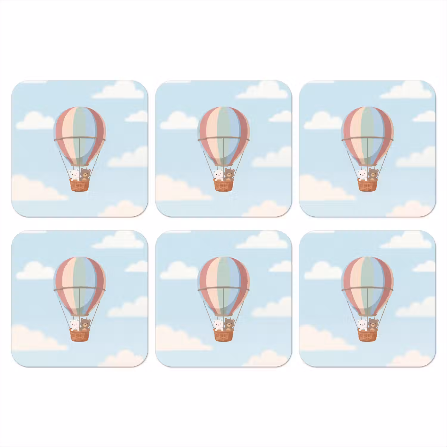 Luchtballon - Beren - Pastel onderzetter kurk middel -3d