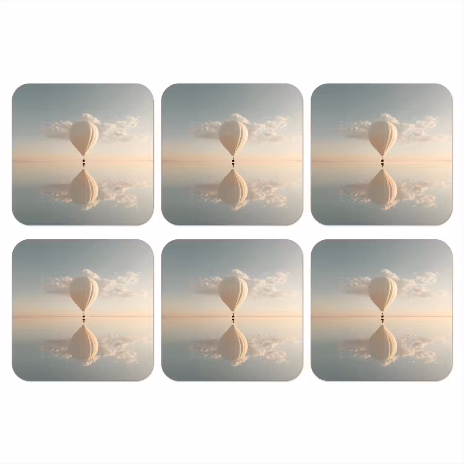 Luchtballon - Wolken - Water - Blauw onderzetter kurk middel -3d