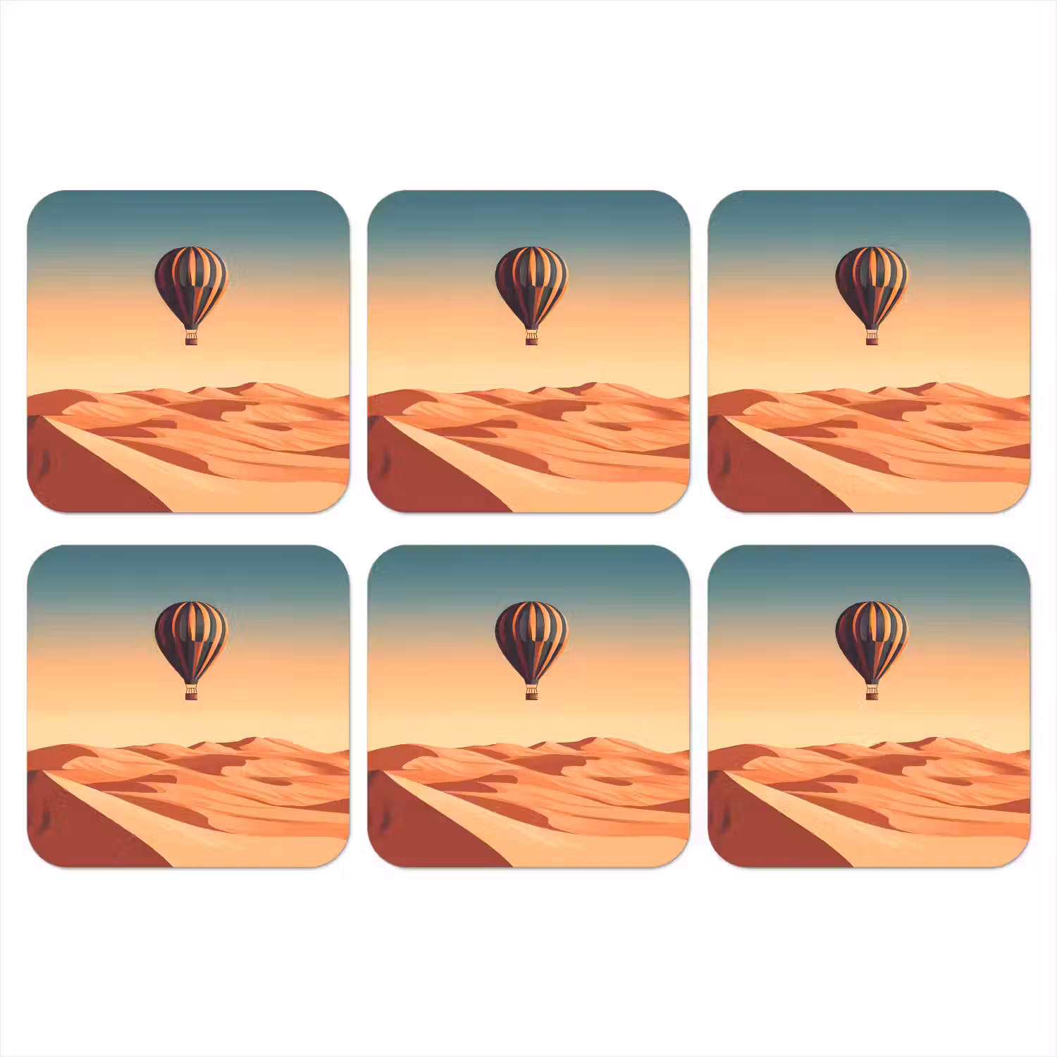 Luchtballon - Woestijn - Zonsondergang - Blauw onderzetter kurk middel -3d