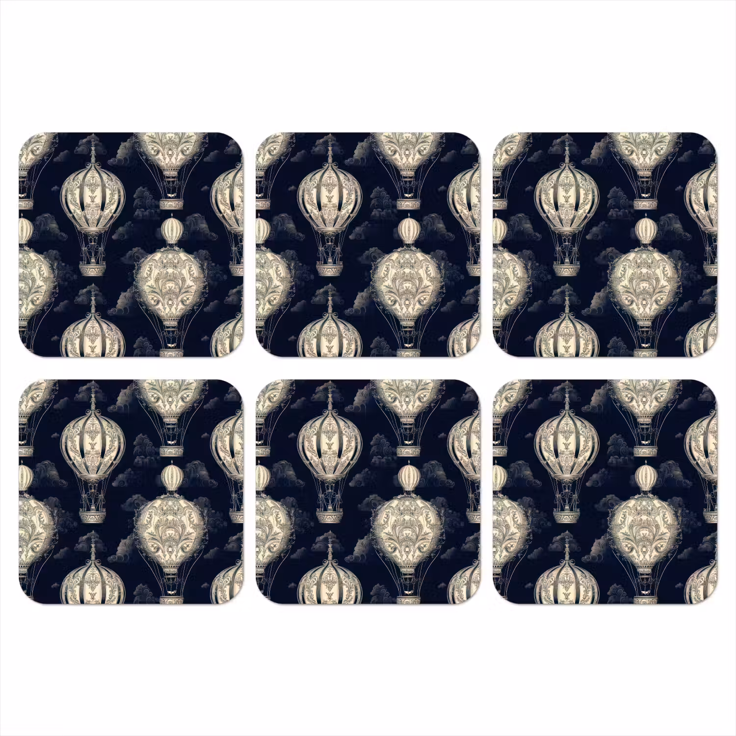 Luchtballonnen - Wolken - Patroon - Donkerblauw onderzetter kurk middel 366 -3d