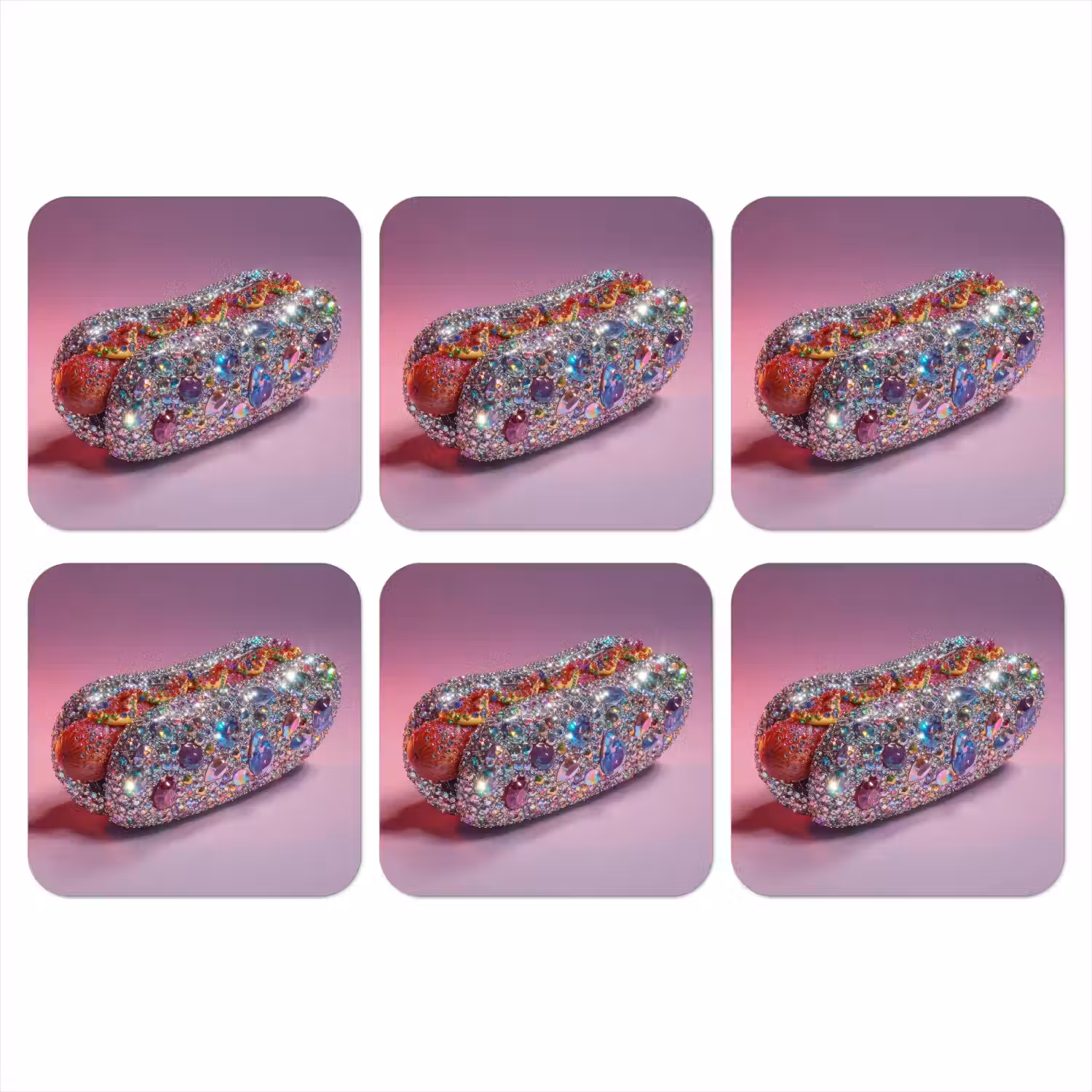 Hotdog - Steentjes - Glitters - Paars onderzetter kurk middel -3d
