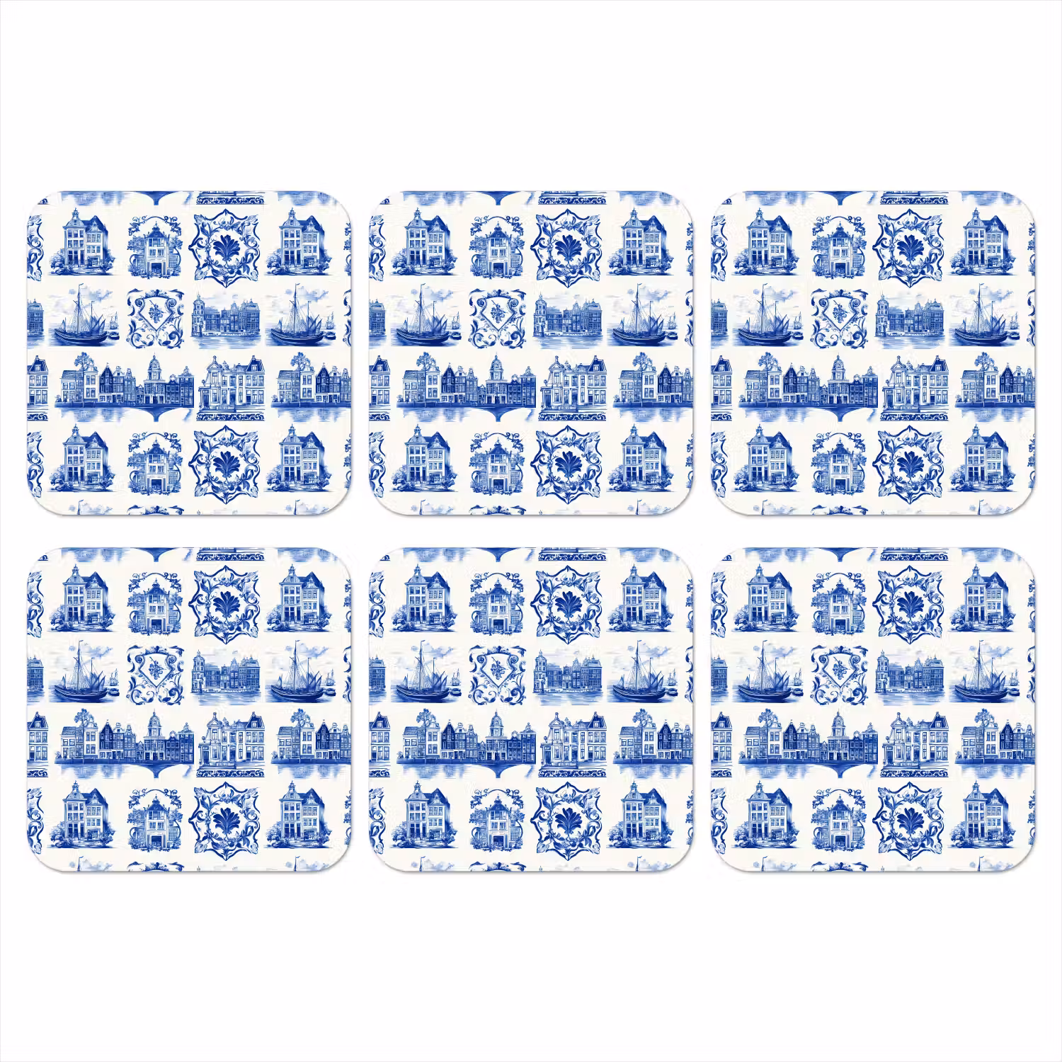 Huizen - Schepen - Blauw onderzetter kurk middel 366 -3d