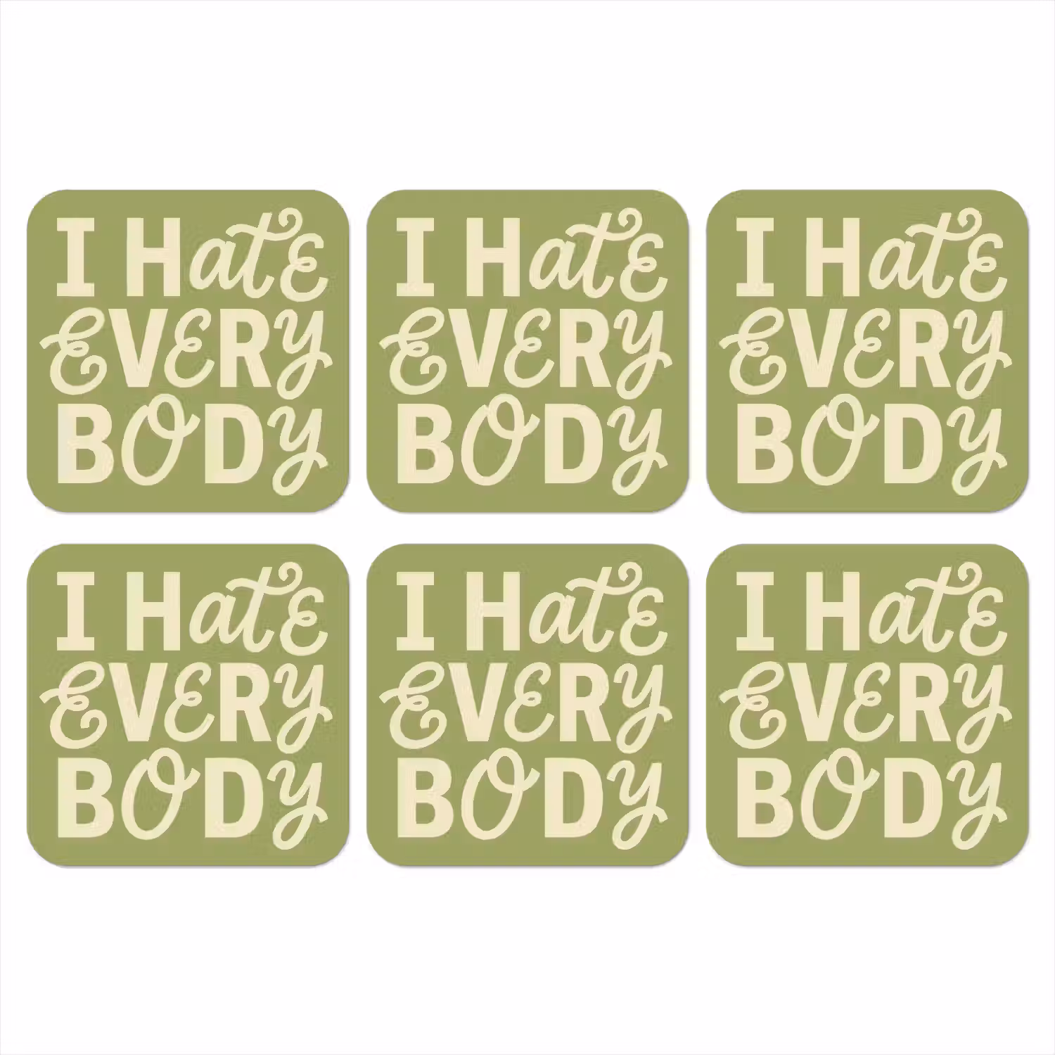 I hate everybody - Groen - Retro onderzetter kurk middel -3d