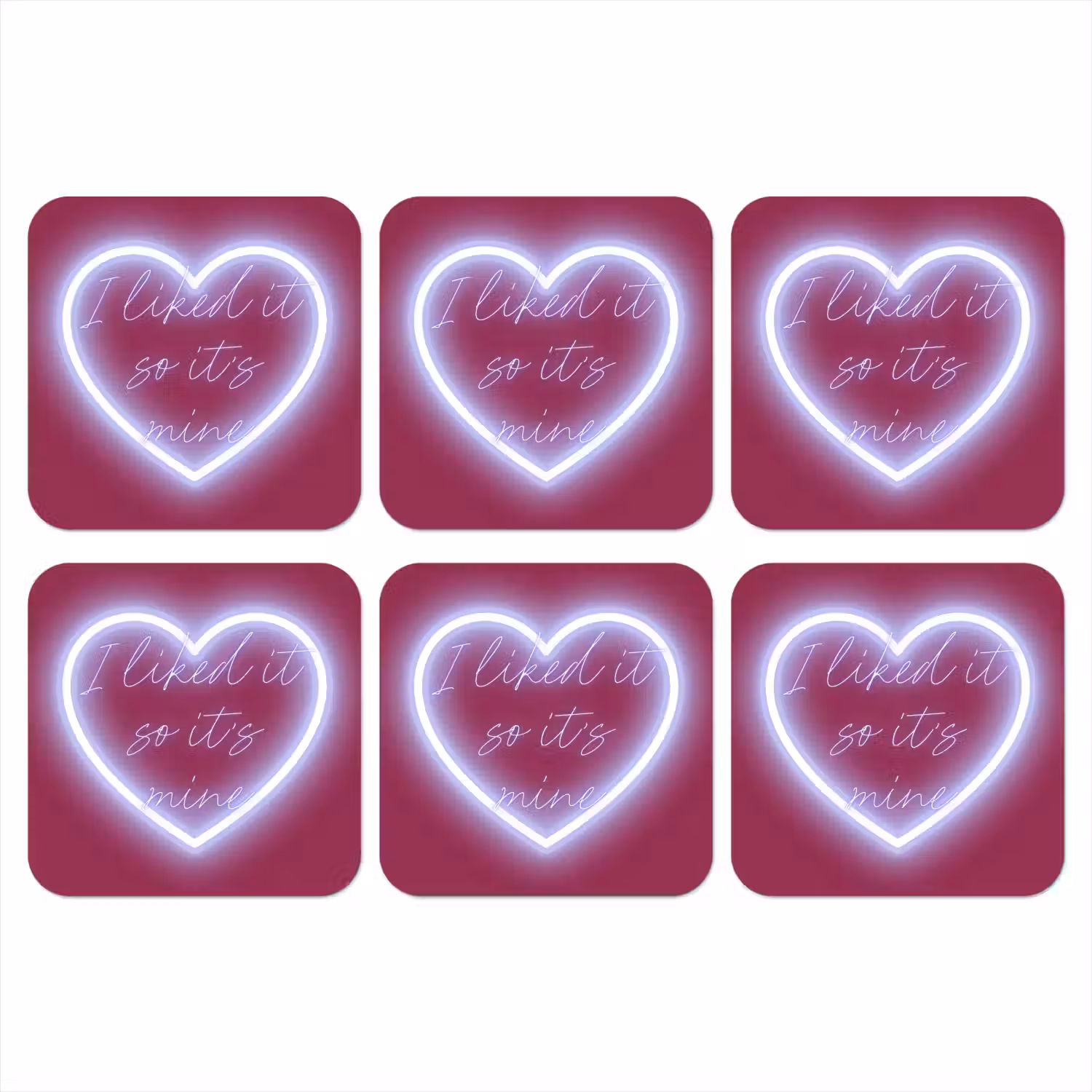I liked it so it's mine - Neon hart - Roze onderzetter kurk middel -3d