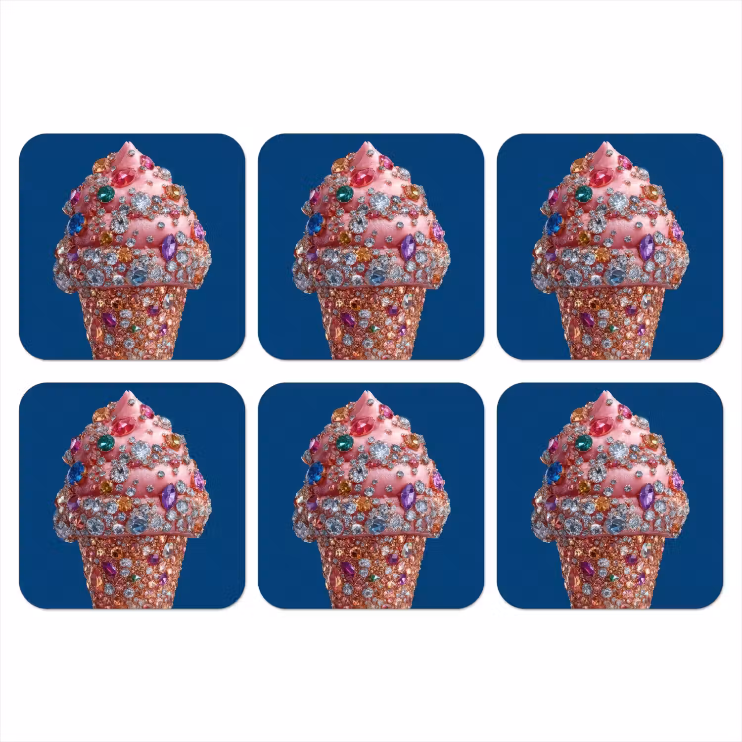 Ijsje - Hoorntje - Steentjes - Blauw onderzetter kurk middel -3d
