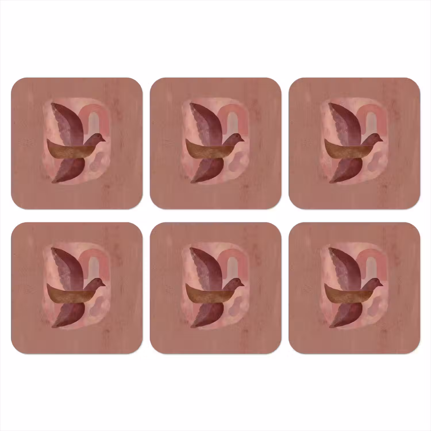 Illustratie - Vogels - Abstract - Roze onderzetter kurk middel -3d