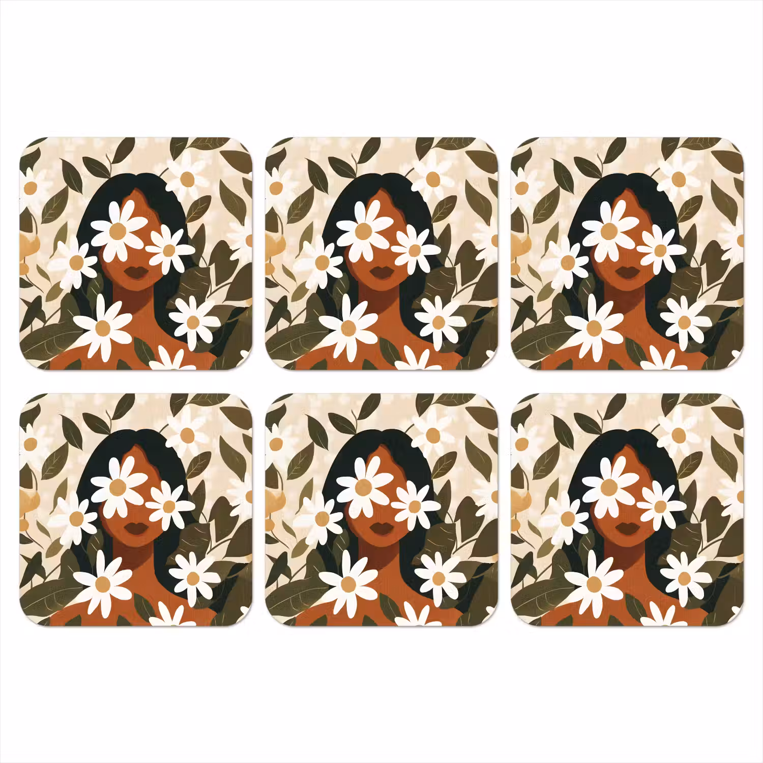 Illustratie - Vrouw - Madeliefjes - Wit onderzetter kurk middel -3d