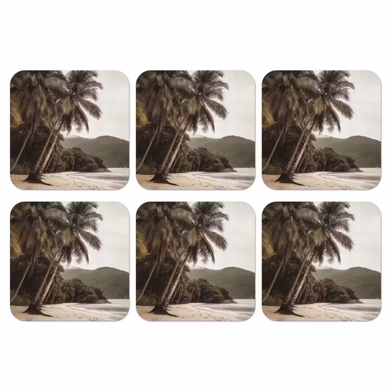 Eiland - Palmboom - Zee onderzetter kurk middel -3d