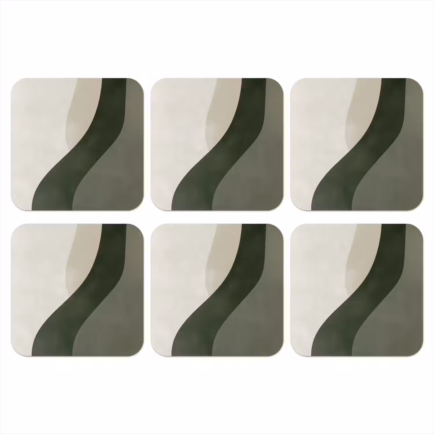 Japandi - Groen - Abstract - Modern onderzetter kurk middel -3d