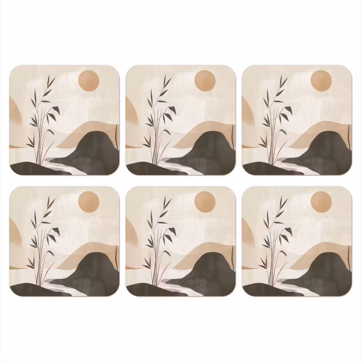 Japandi - Landschap - Beige onderzetter kurk middel -3d