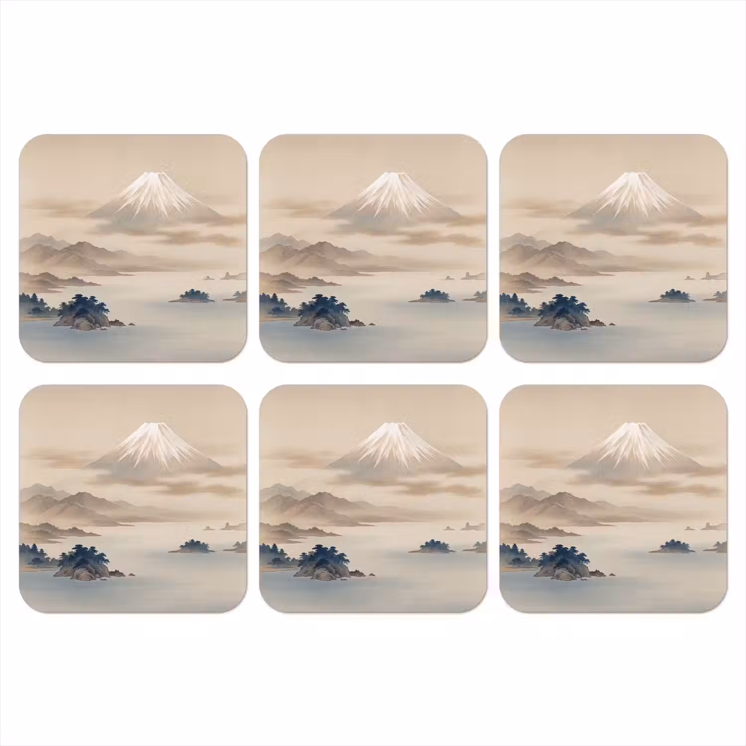 Japans - Landschap - Beige onderzetter kurk middel -3d