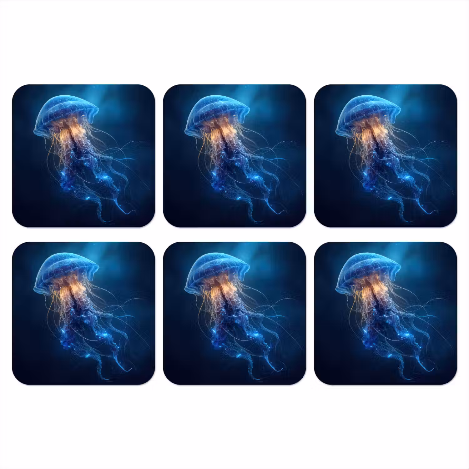 Kwal - Lichtgevend - Tentakels - Blauw onderzetter kurk middel -3d
