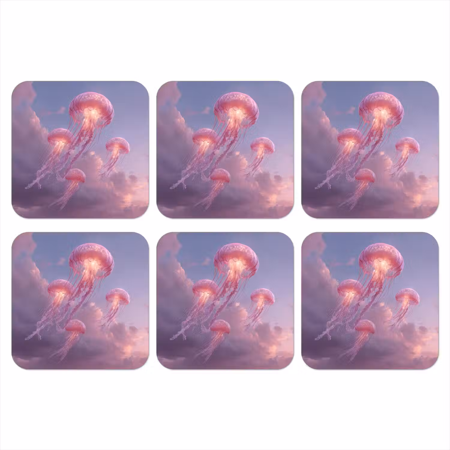 Kwallen - Roze - Wolken onderzetter kurk middel -3d