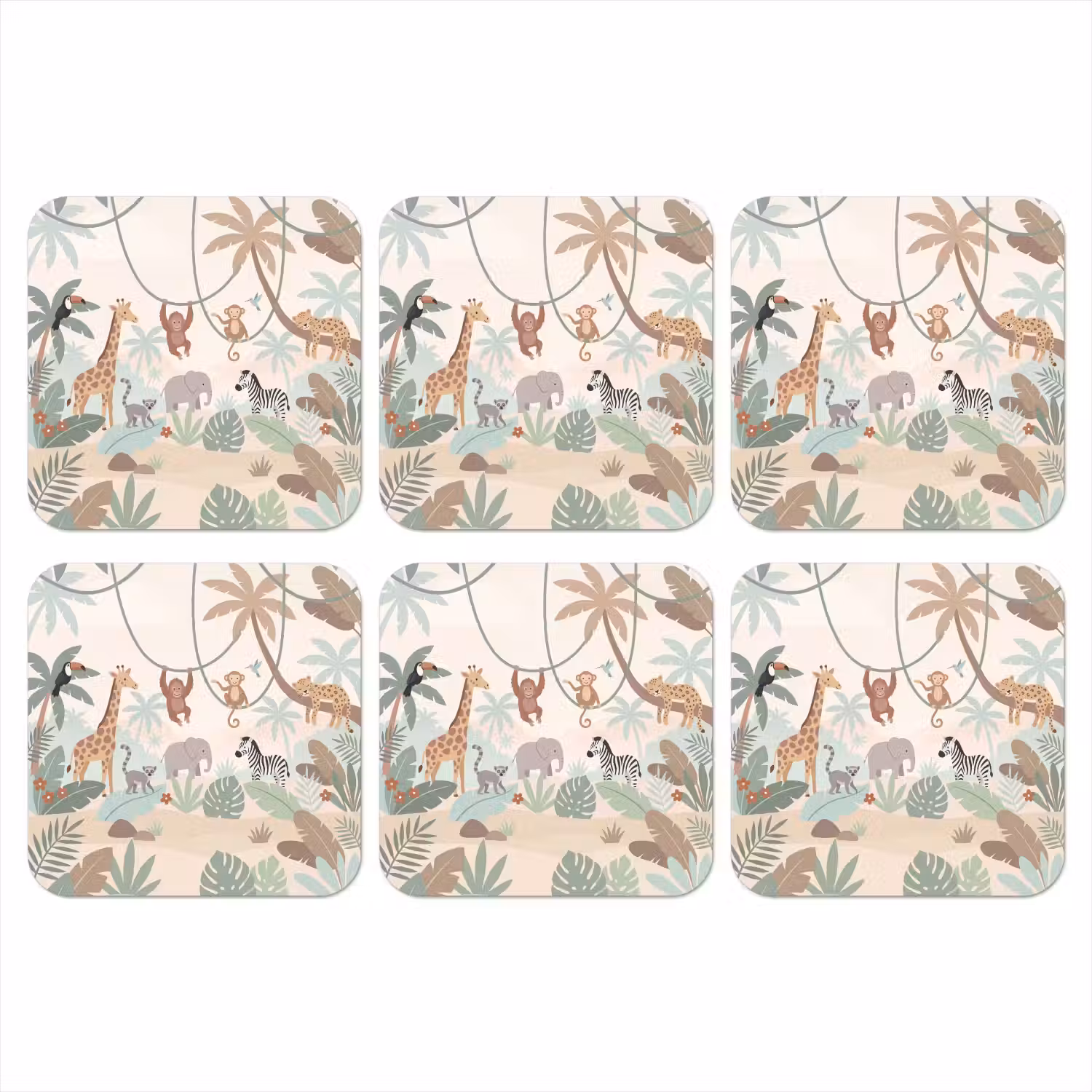 Jungle - Dieren - Groen onderzetter kurk middel -3d