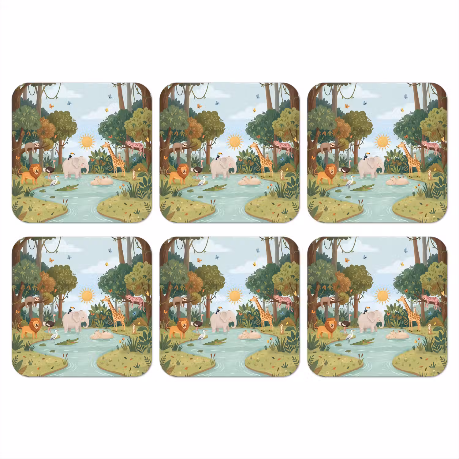 Jungle - Oase - Dieren - Kleurrijk onderzetter kurk middel -3d