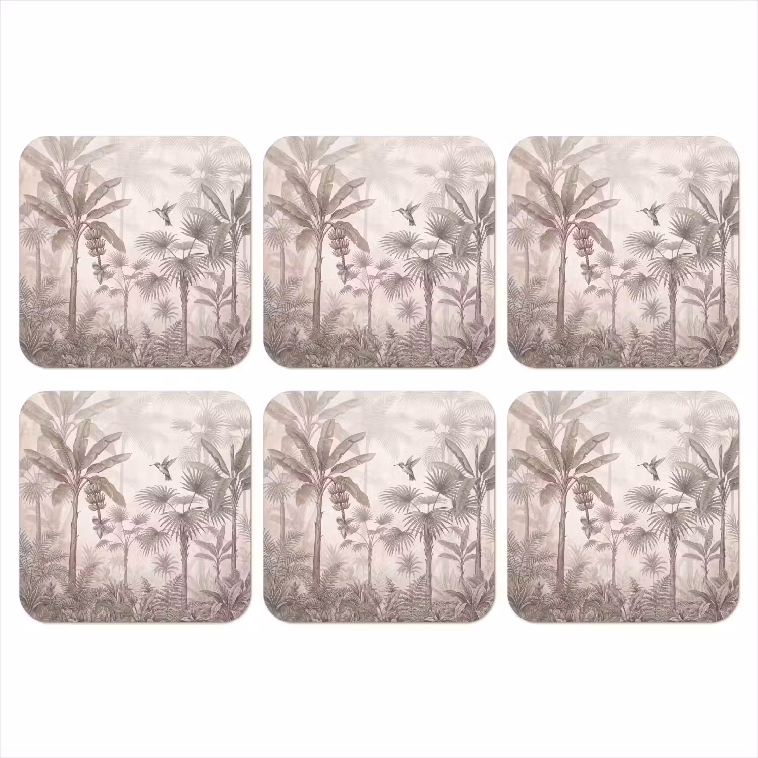 Jungle - Banenboom - Kolibrie - Beige onderzetter kurk middel -3d