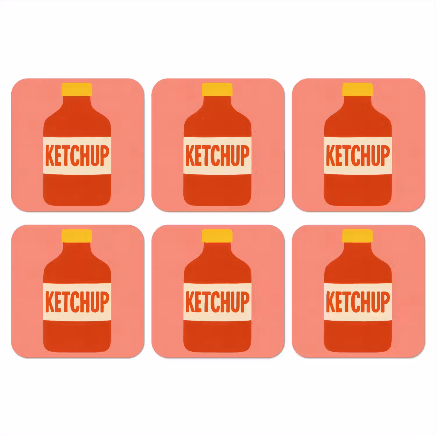 Ketchup - Fles - Rood - Minimalistisch onderzetter kurk middel -3d