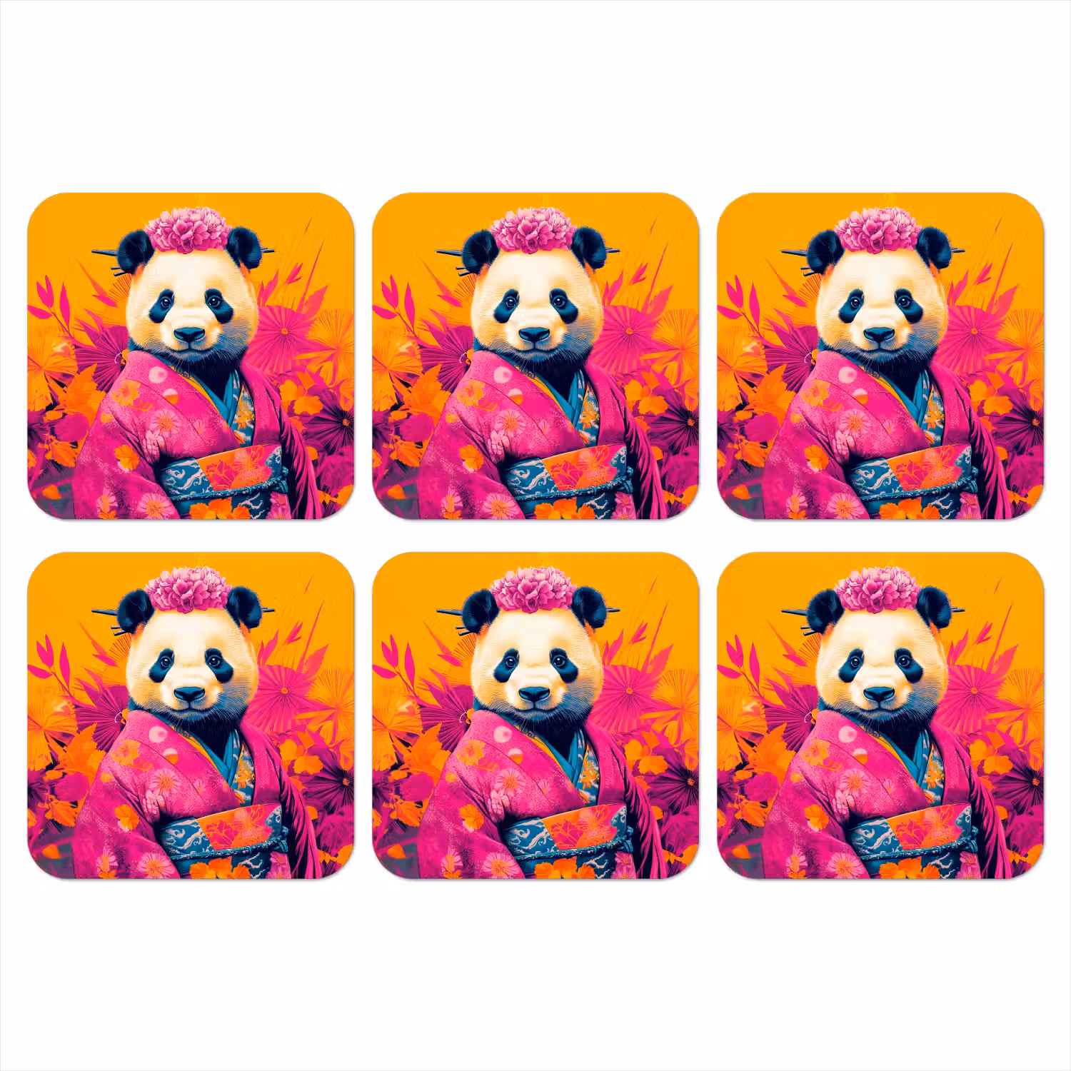 Kimono - Roze - Panda - Bloemenkroon onderzetter kurk middel -3d