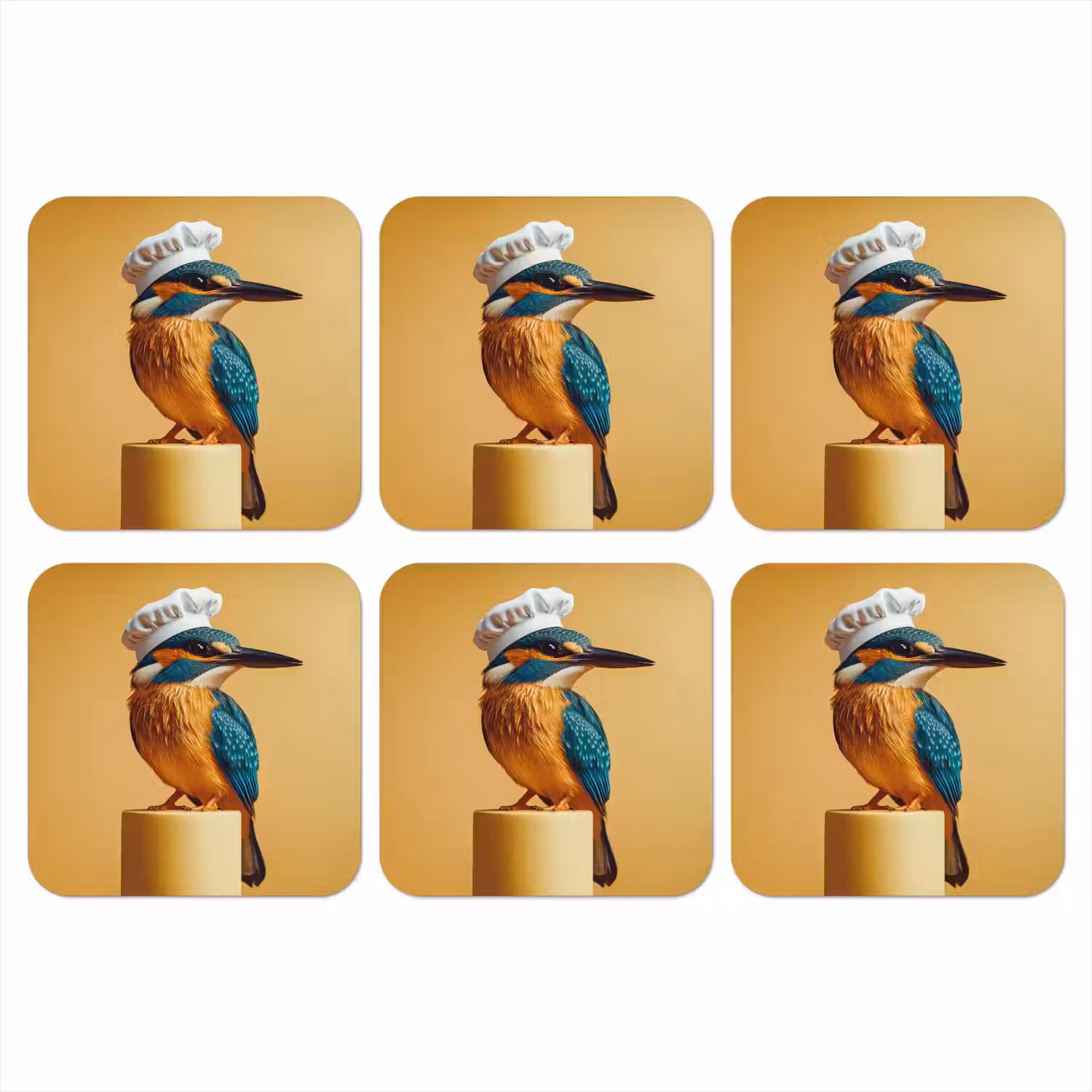 Ijsvogel - Pilaar - Koksmuts - Vogel onderzetter kurk middel -3d