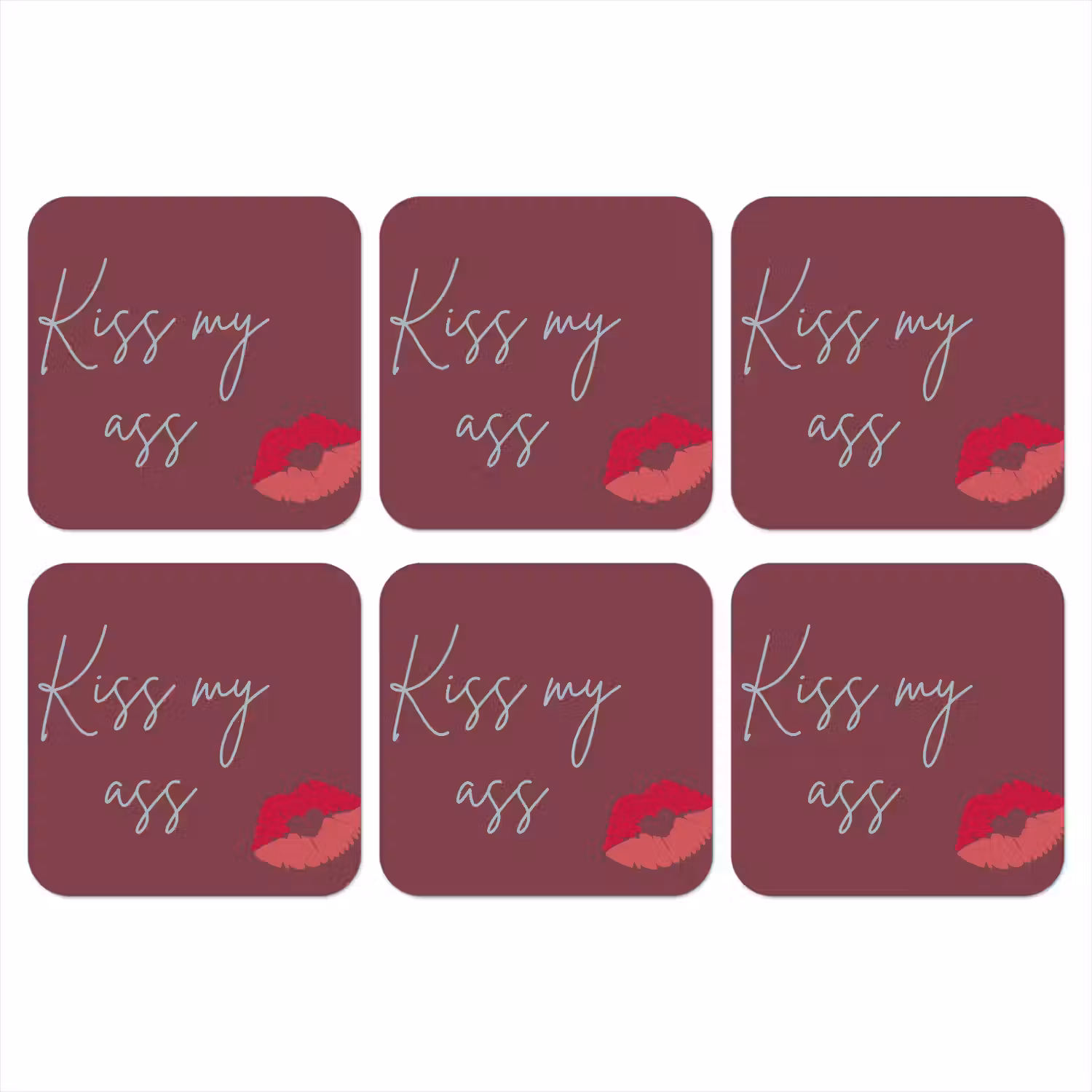 Kiss my ass - Lip - Bordeaux onderzetter kurk middel -3d