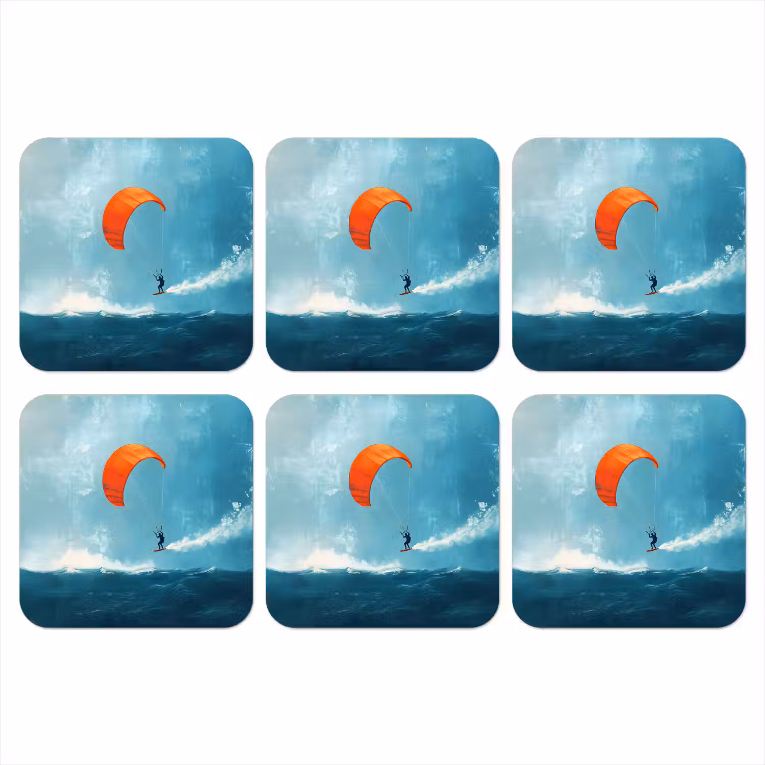 Kitesurfer - Oranje - Zee - Lucht onderzetter kurk middel -3d
