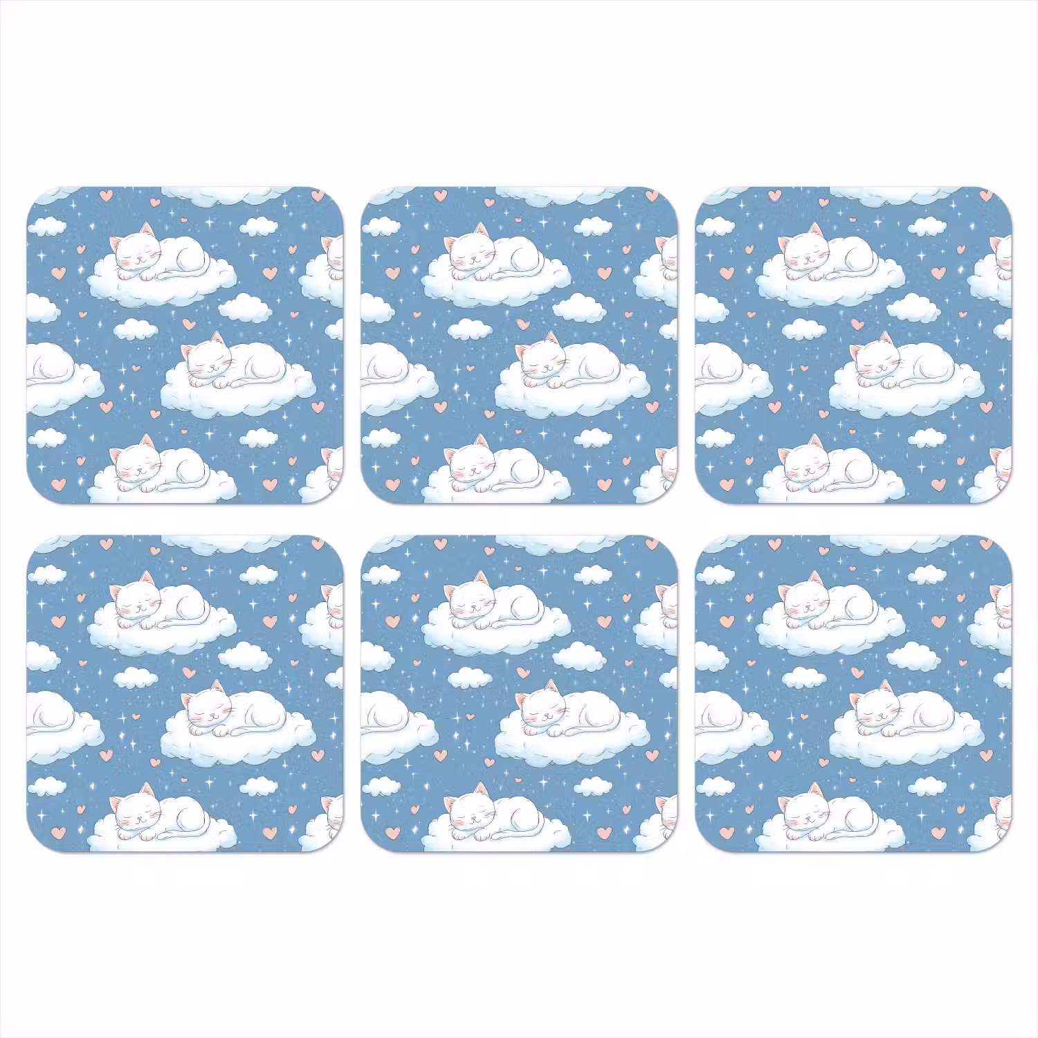 Kitten - Wolken - Blauw onderzetter kurk middel 366 -3d