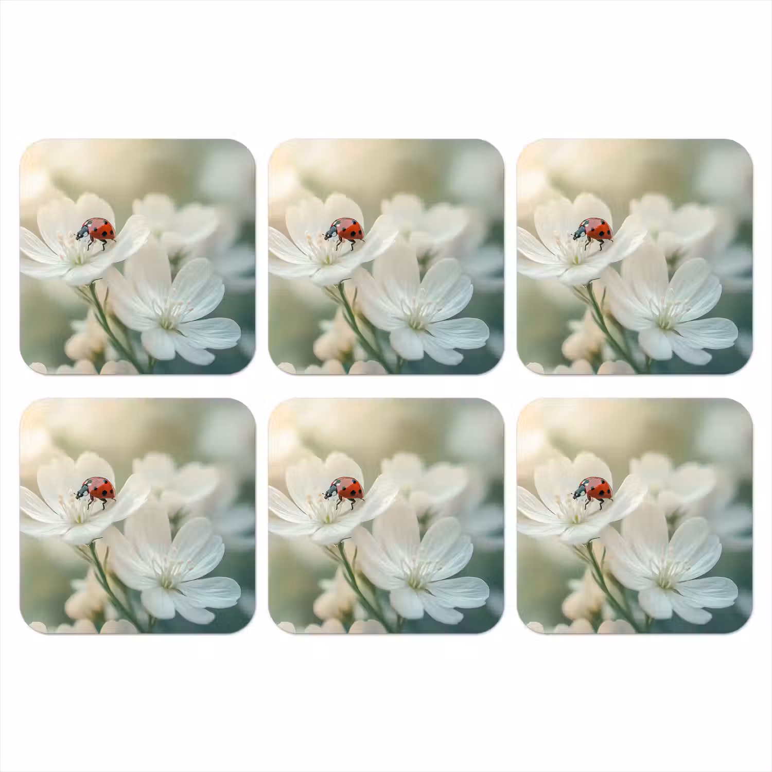 Lieveheersbeestje - Bloemen - Wit onderzetter kurk middel -3d