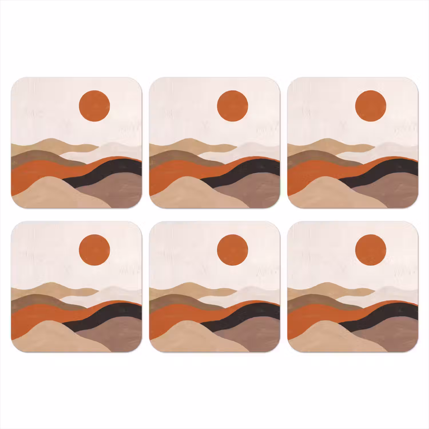 Landschap - Heuvels - Zon - Abstract - Oranje onderzetter kurk middel -3d