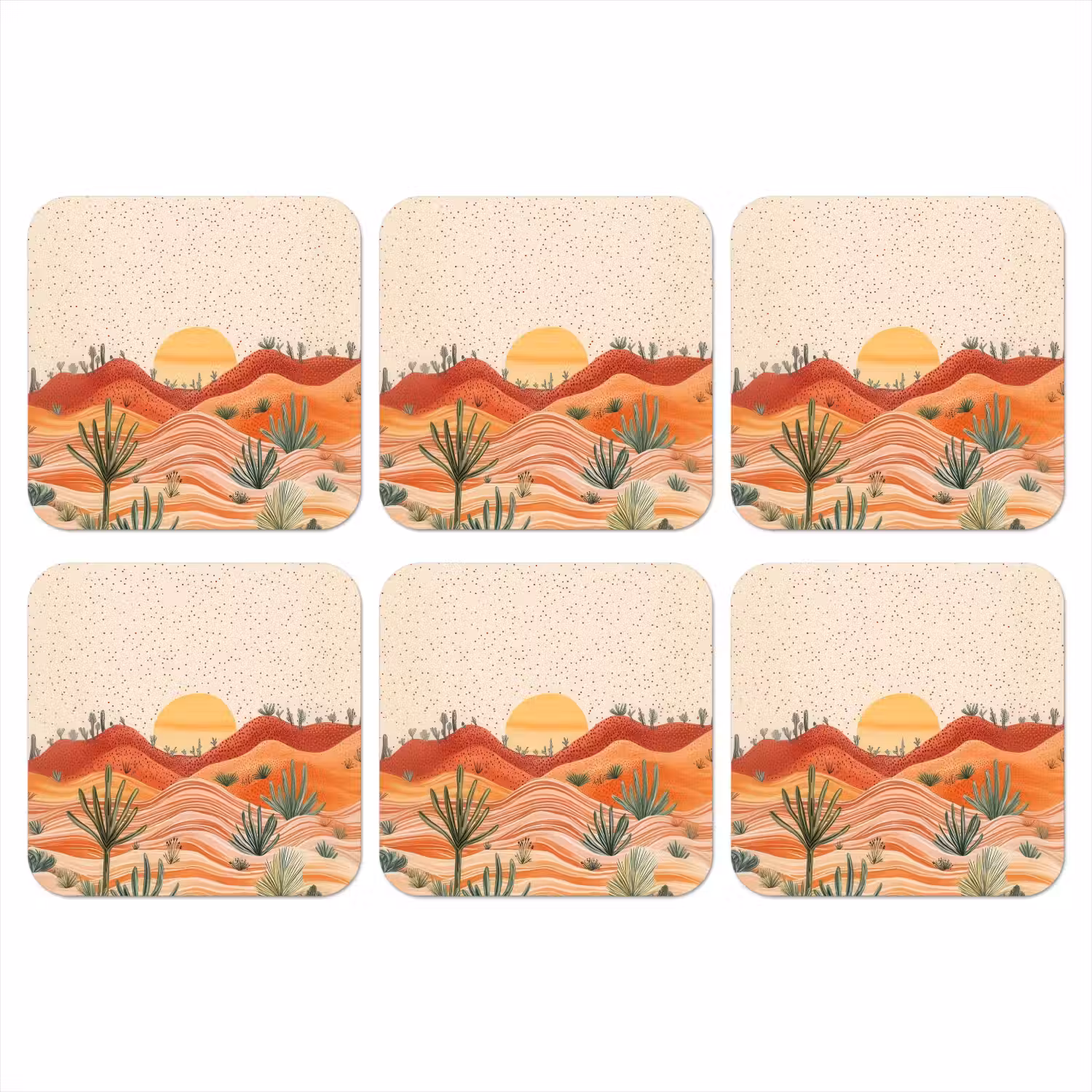 Landschap - Heuvels - Zonsondergang onderzetter kurk middel -3d