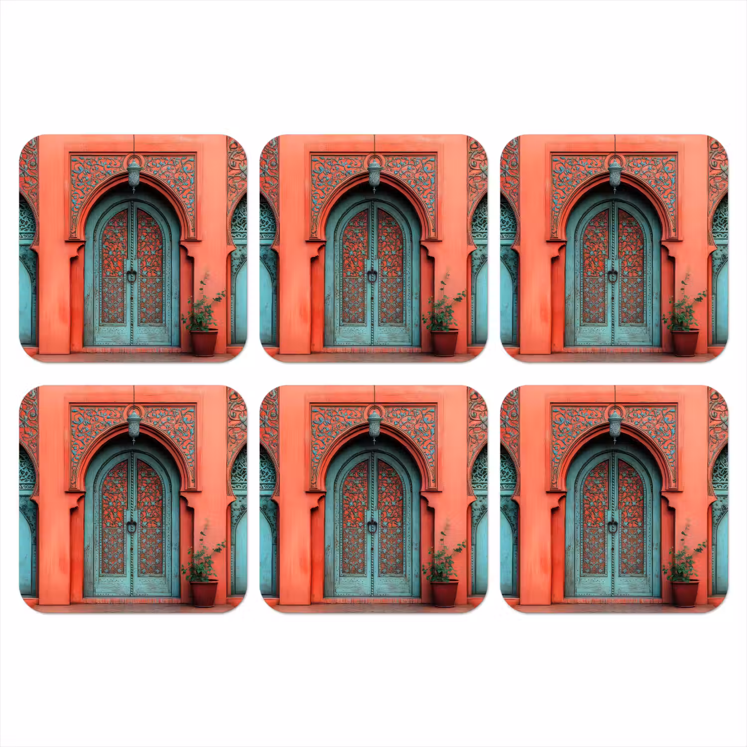 Lantaarn - Deur - Turquoise onderzetter kurk middel -3d