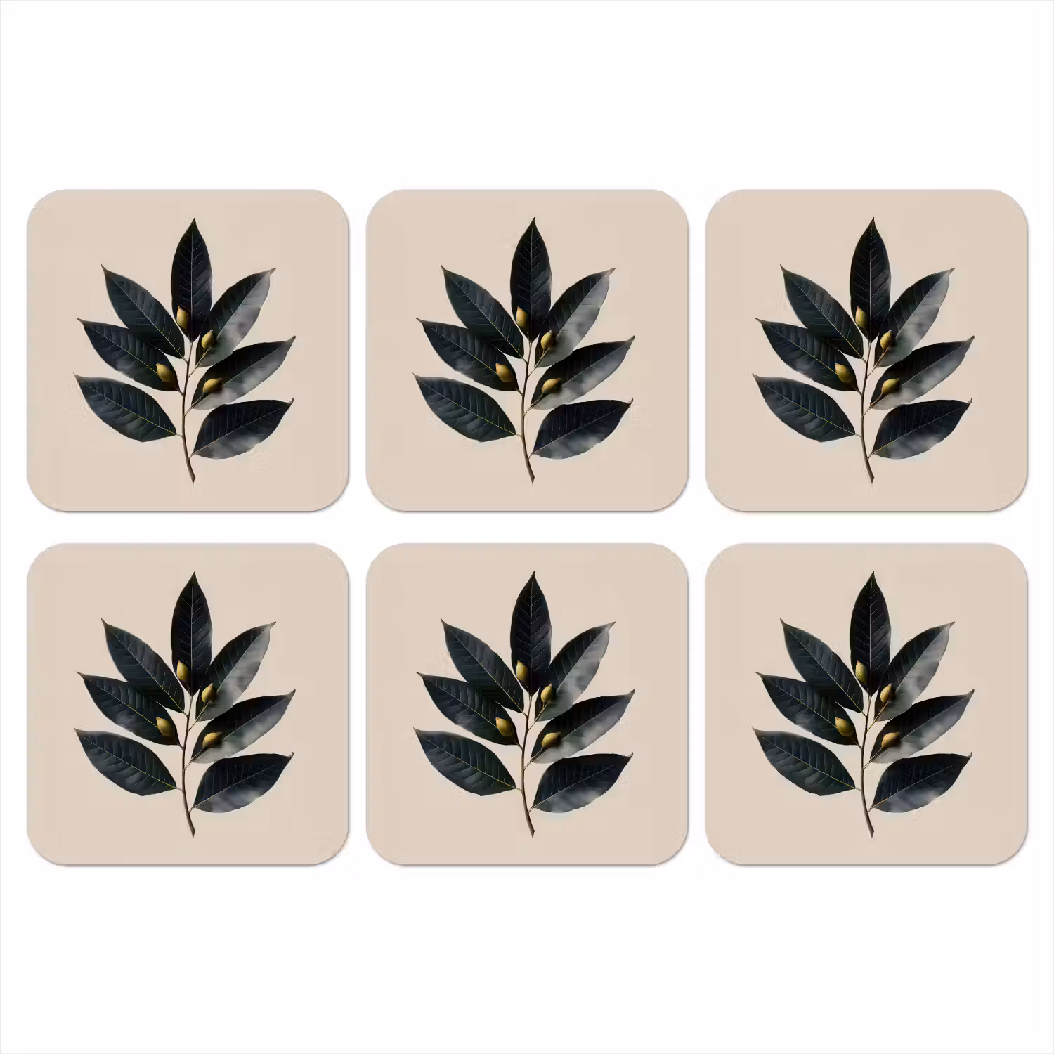 Laurierbladeren - Bloemknoppen - subtiel onderzetter kurk middel -3d