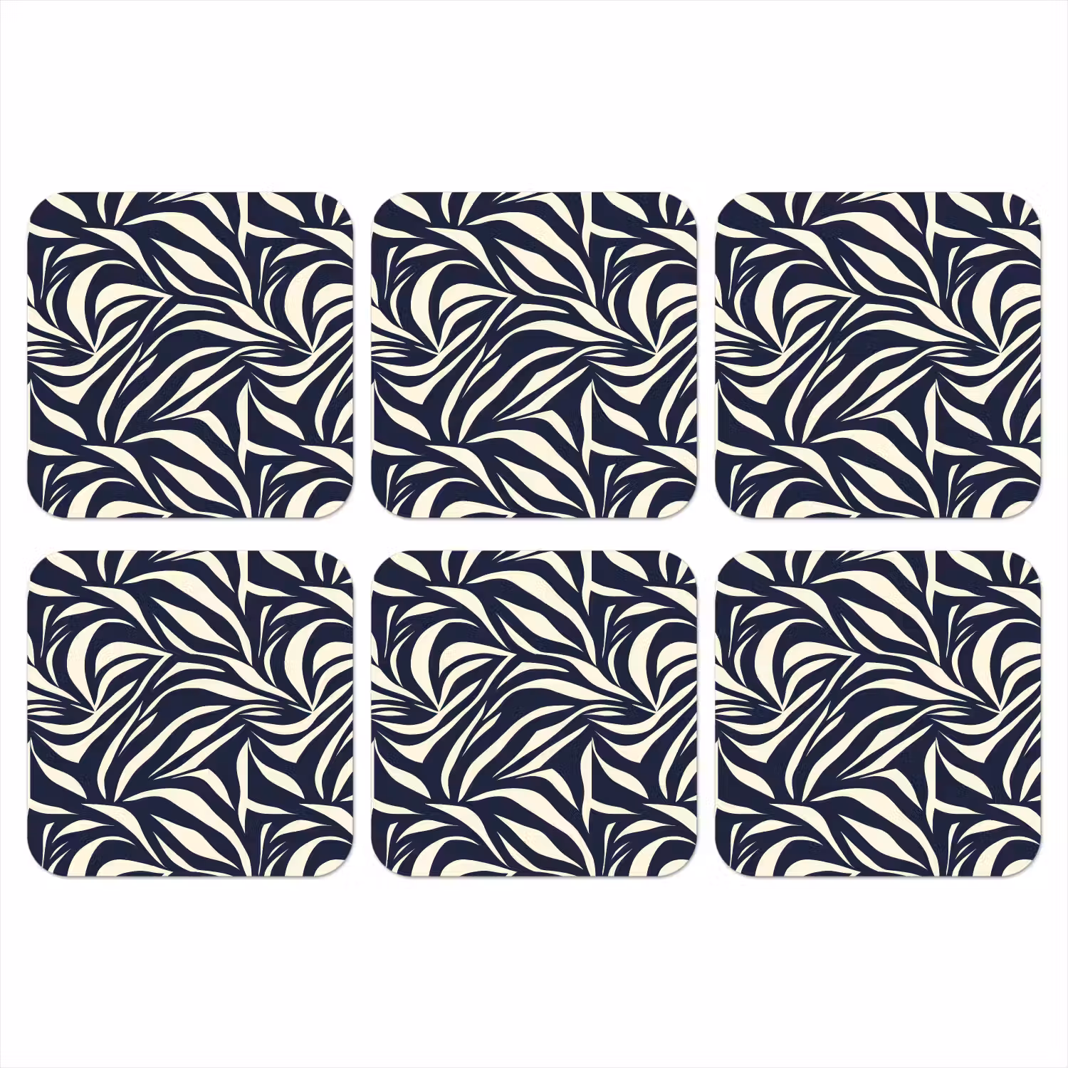 Bladvormen - Blauw - Patroon - Wit onderzetter kurk middel 366 -3d