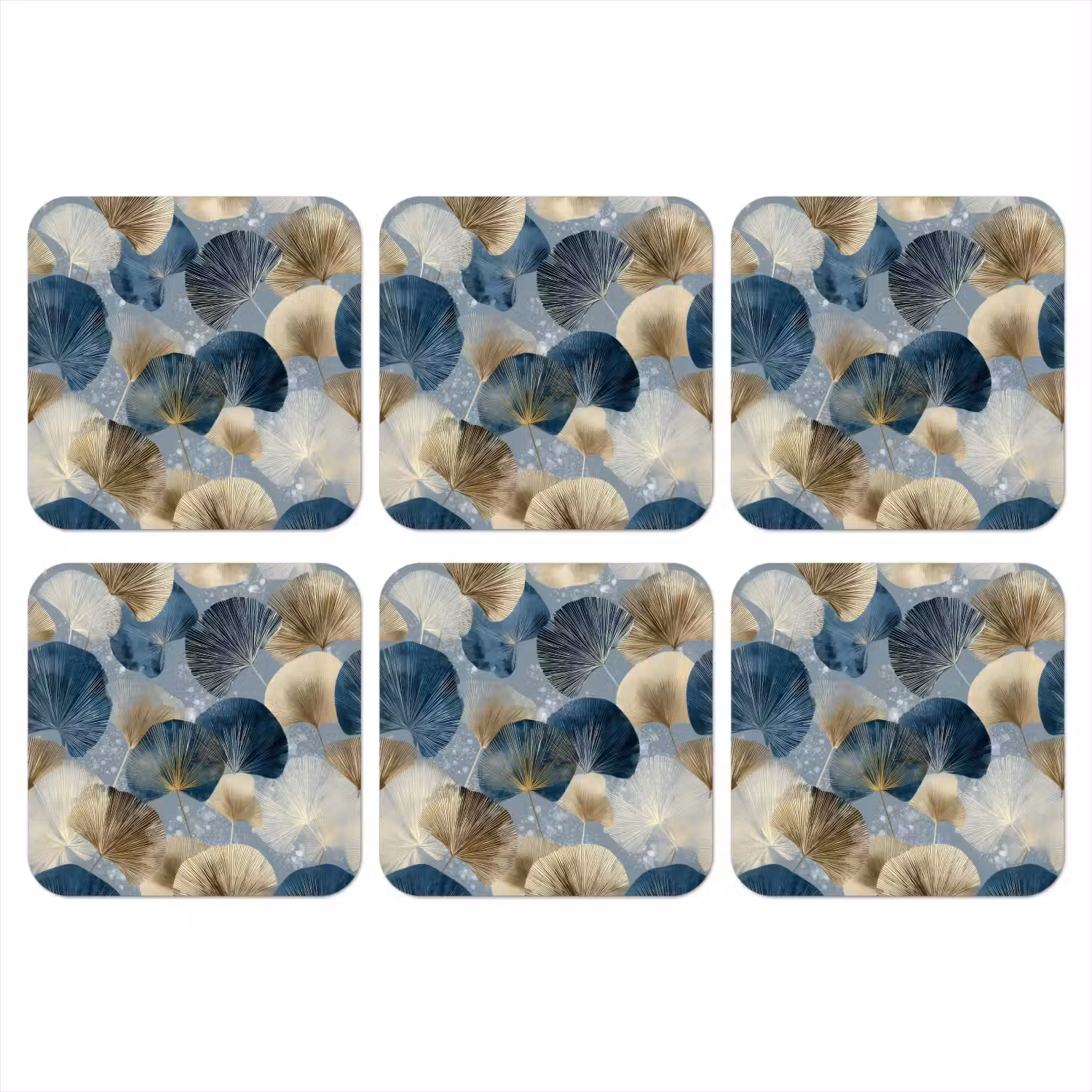 Bladeren - Abstract - Goud - Blauw onderzetter kurk middel -3d