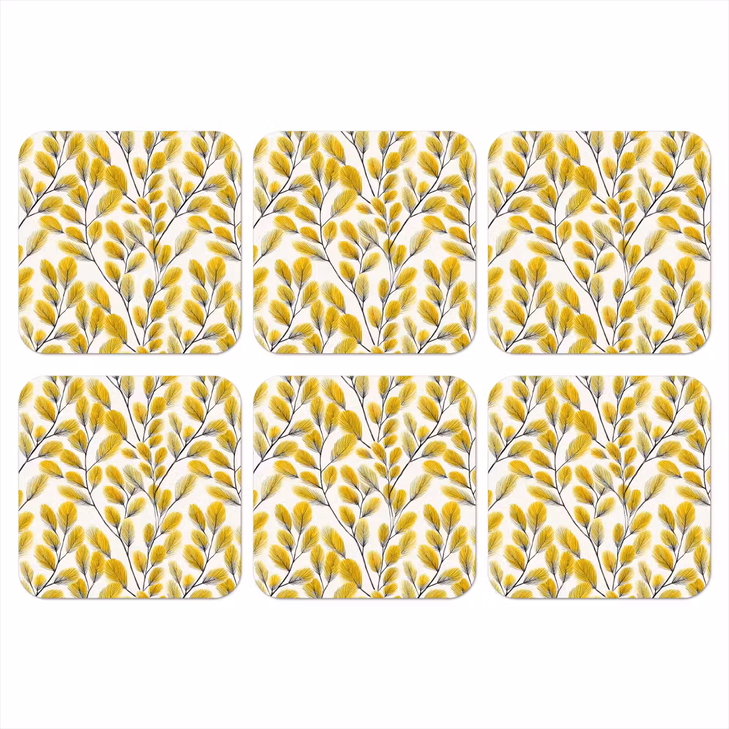 Bladeren - Botanisch - Elegant - Geel - Zwart onderzetter kurk middel 366 -3d