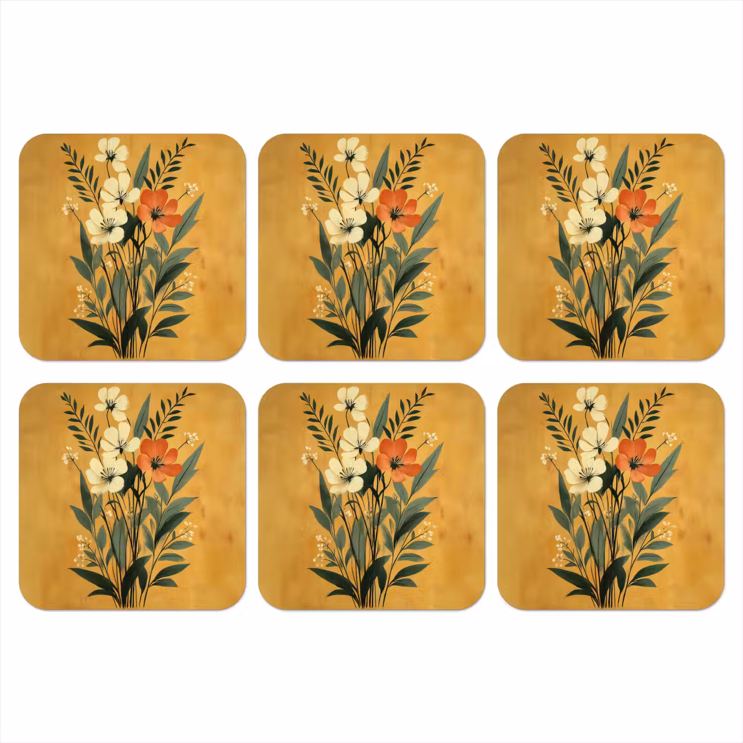 Bladeren - Boeket - Bloemen - Geel onderzetter kurk middel -3d