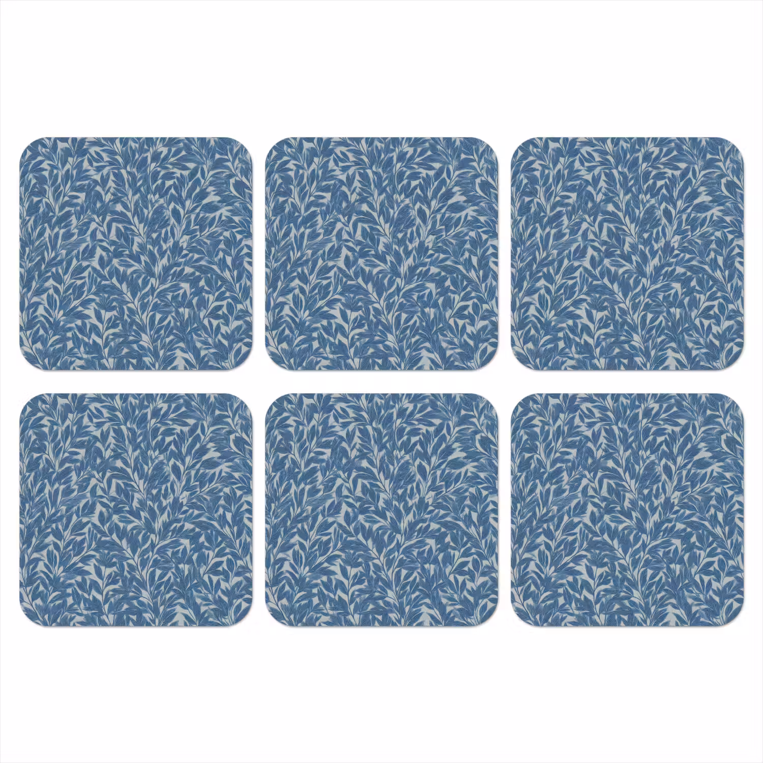 Bladeren - Klassiek - Patroon - Donkerblauw - Vintage onderzetter kurk middel 366 -3d