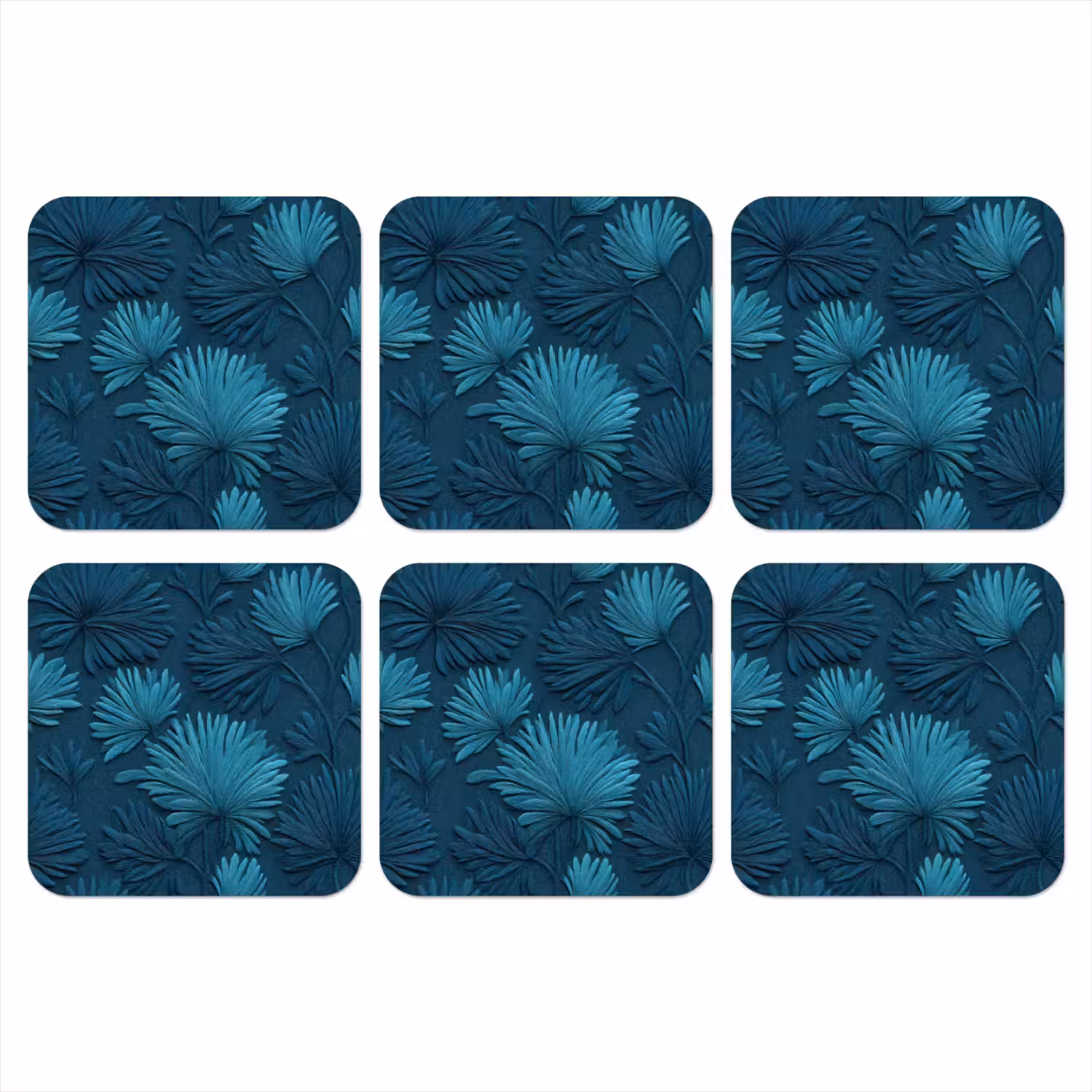Bladeren - Reliëf - Patroon - Oceaanblauw - Modern onderzetter kurk middel 366 -3d