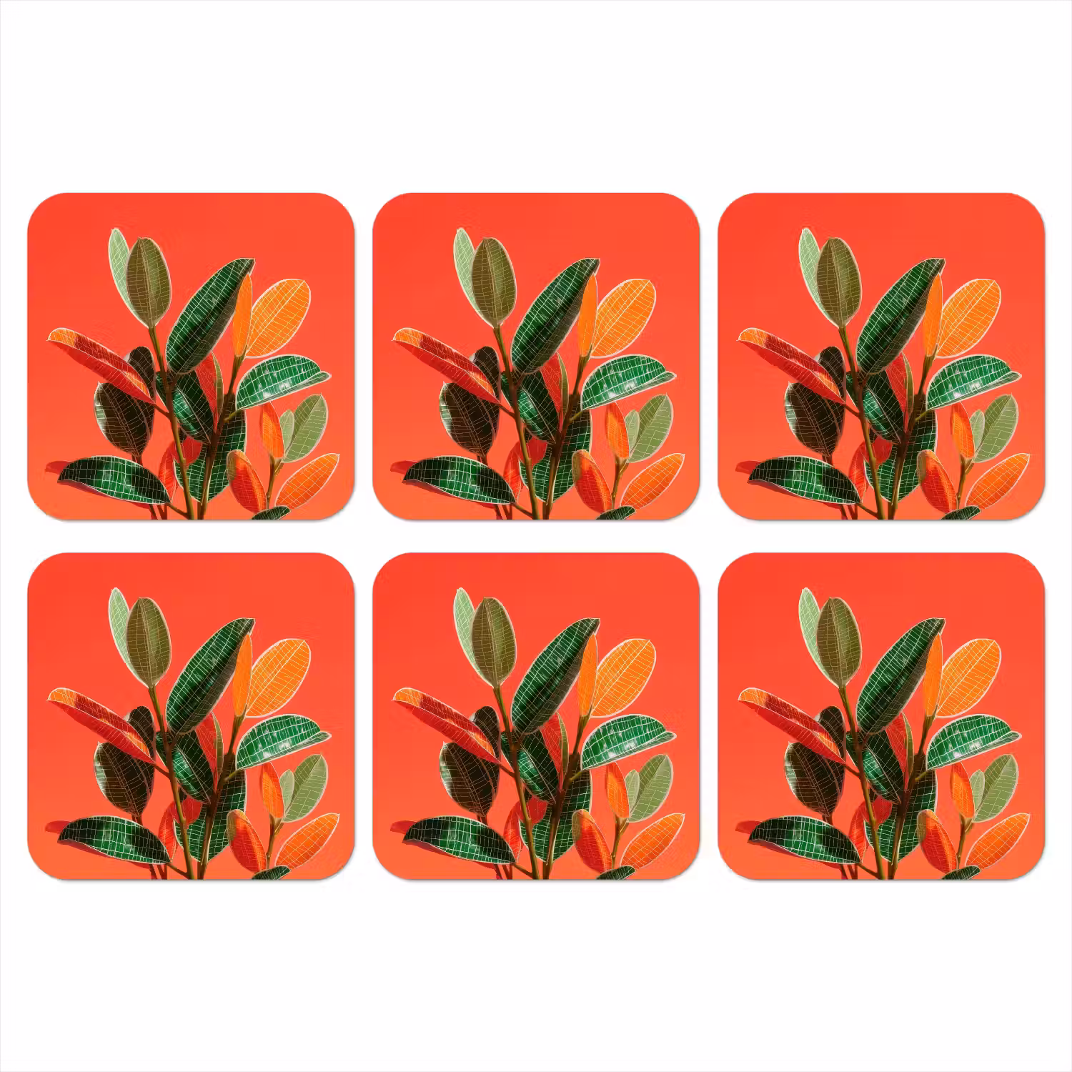 Bladeren - Nerven - Oranje - Structuur onderzetter kurk middel -3d