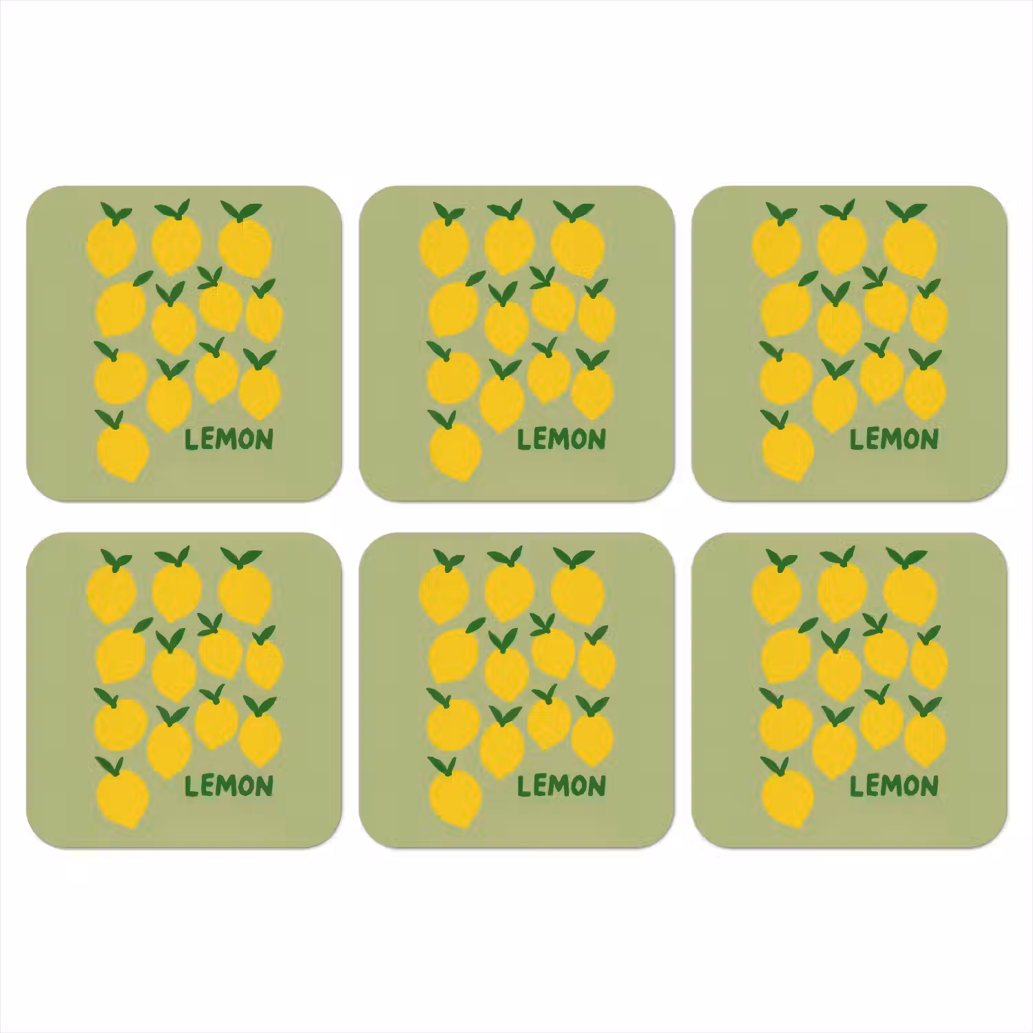 Citroenen - Blaadjes - Geel - Patroon onderzetter kurk middel -3d