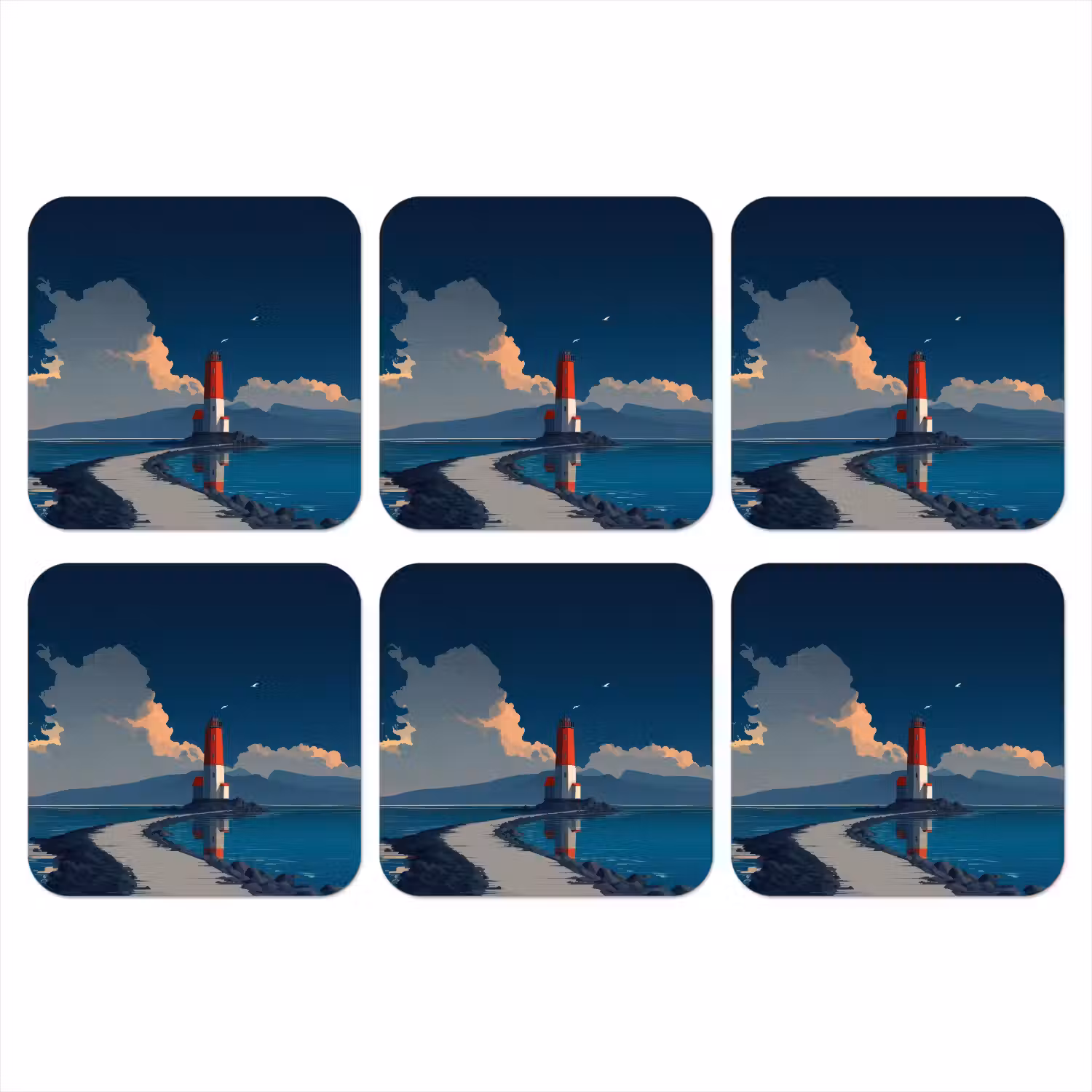 Vuurtoren - Zee - Wolken onderzetter kurk middel -3d