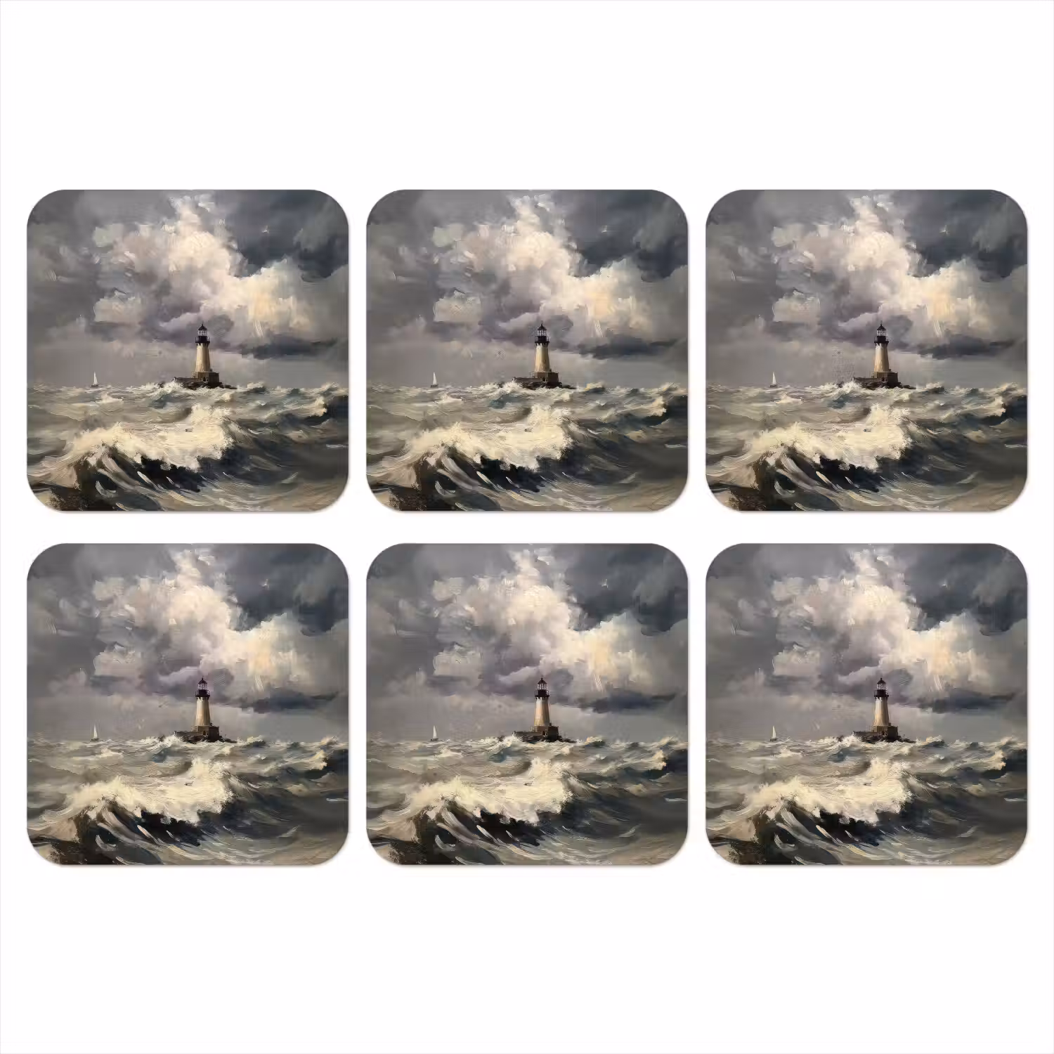 Vuurtoren - Golven - Storm onderzetter kurk middel -3d