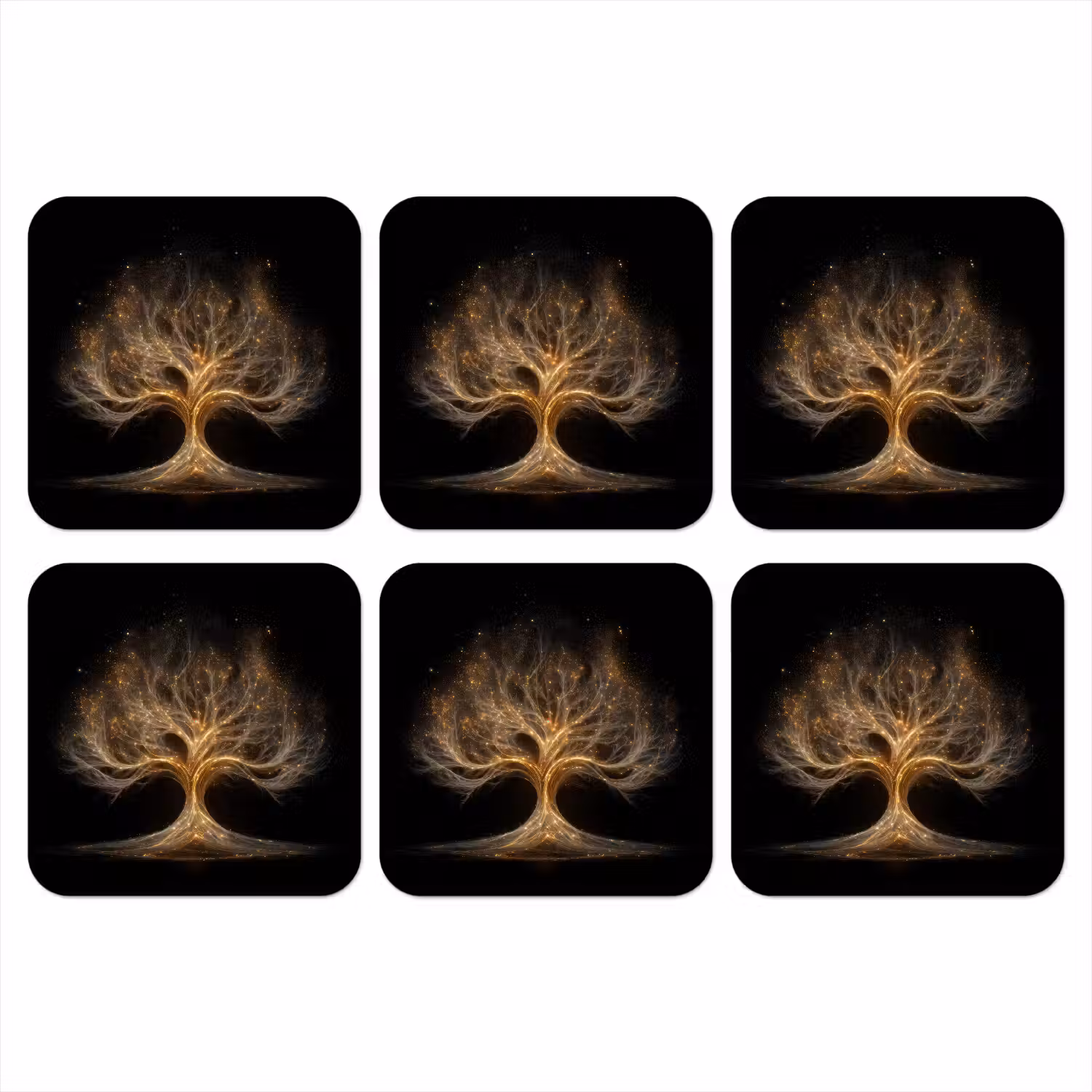 Lichtjes - Boom - Abstract - Zwart onderzetter kurk middel -3d