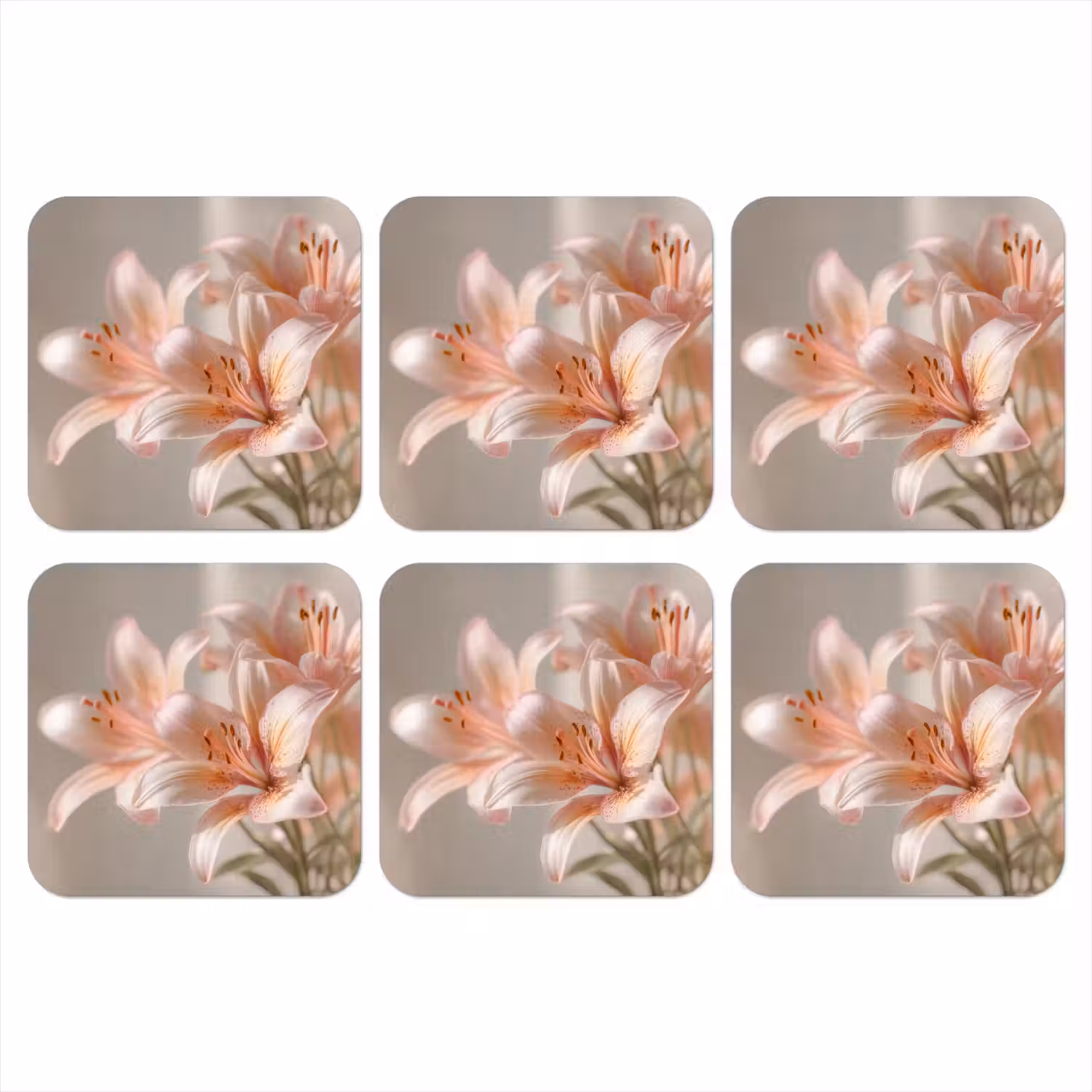 Lelies - Meeldraden - Roze - Wazig onderzetter kurk middel -3d