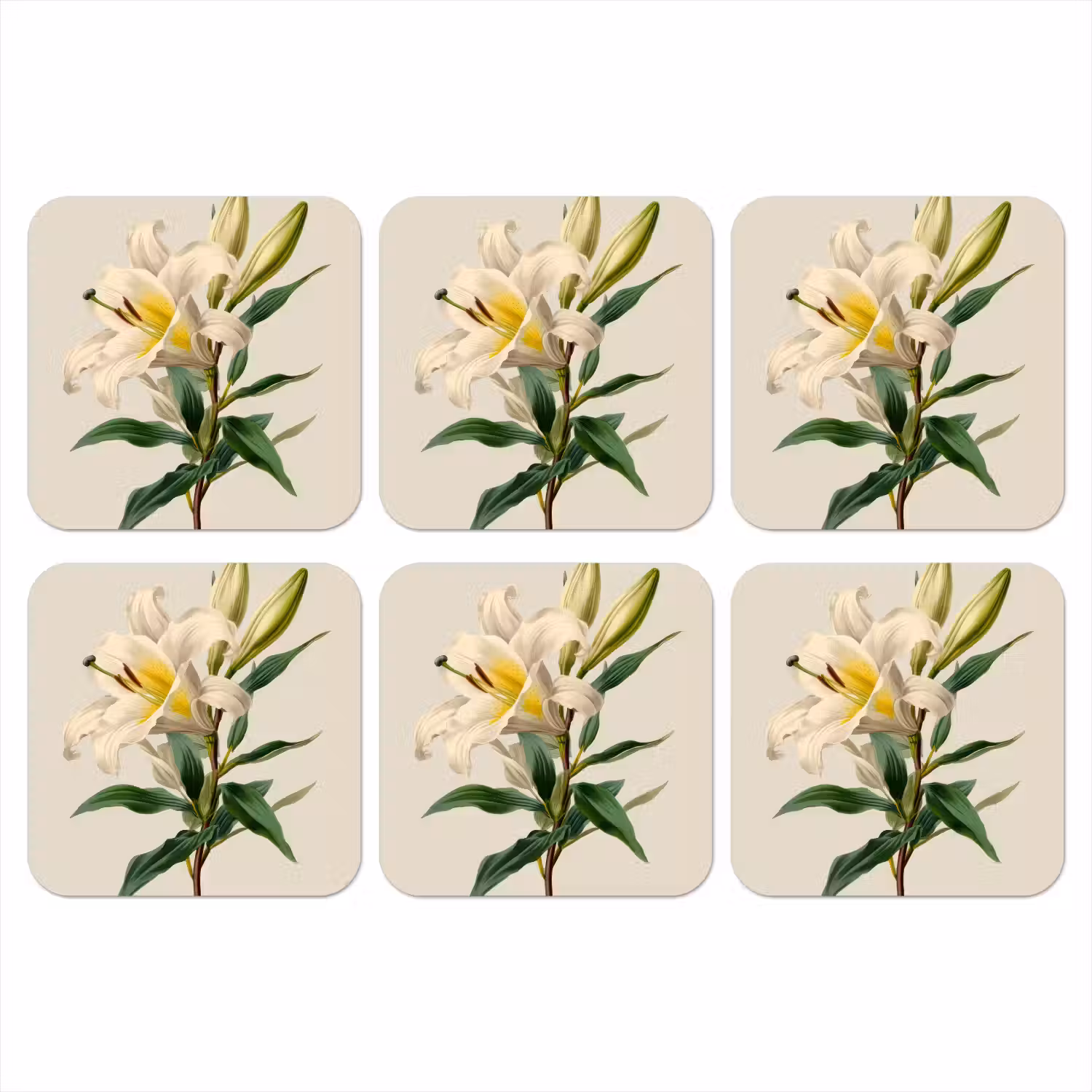 Lelie - Elegant - Botanisch - Beige onderzetter kurk middel -3d