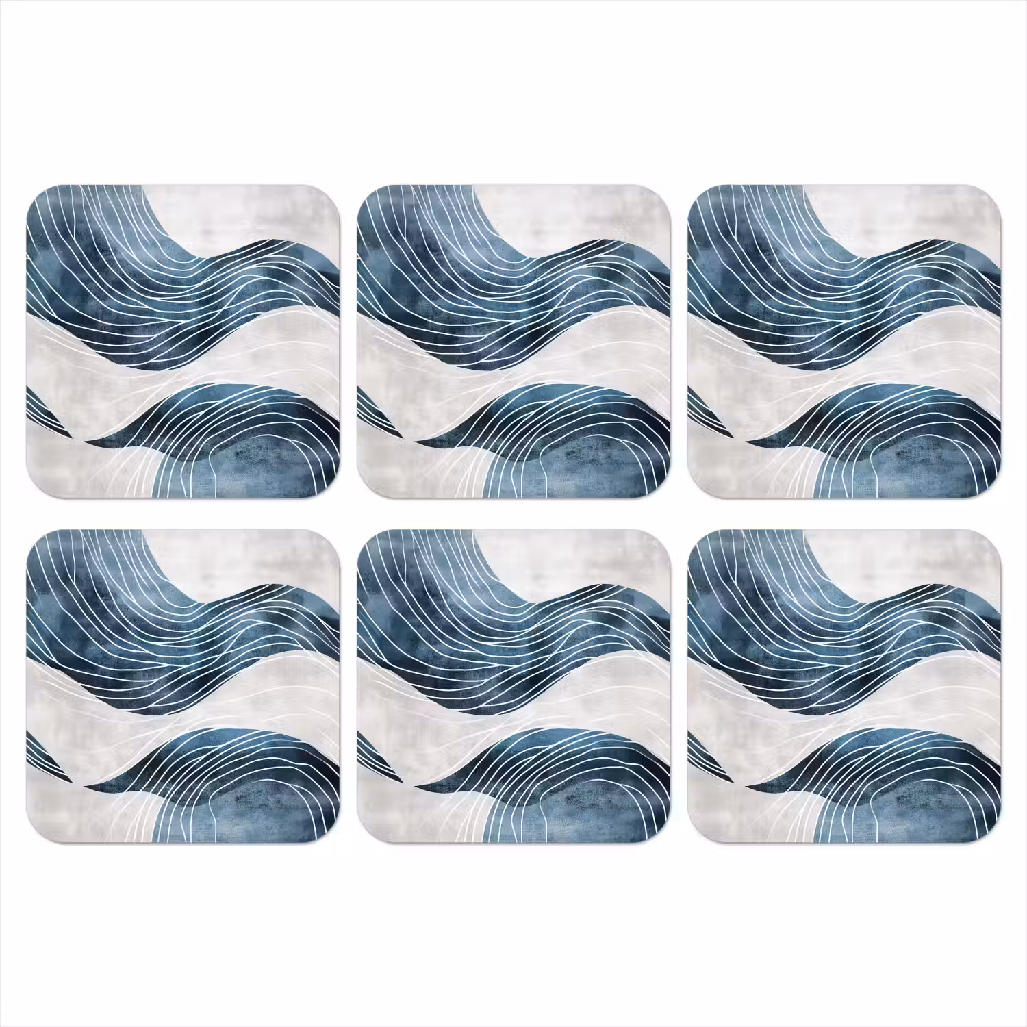 Lijnen - Golven - Abstract - Blauw onderzetter kurk middel -3d
