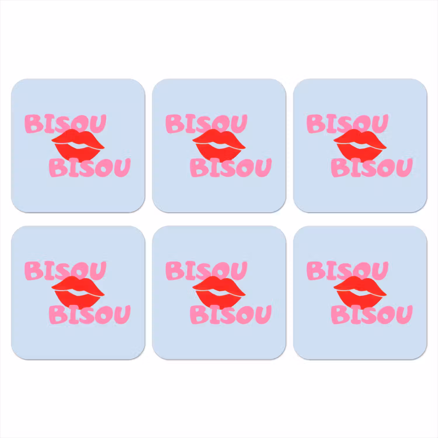 Lippen - Bisou - Blauw onderzetter kurk middel -3d