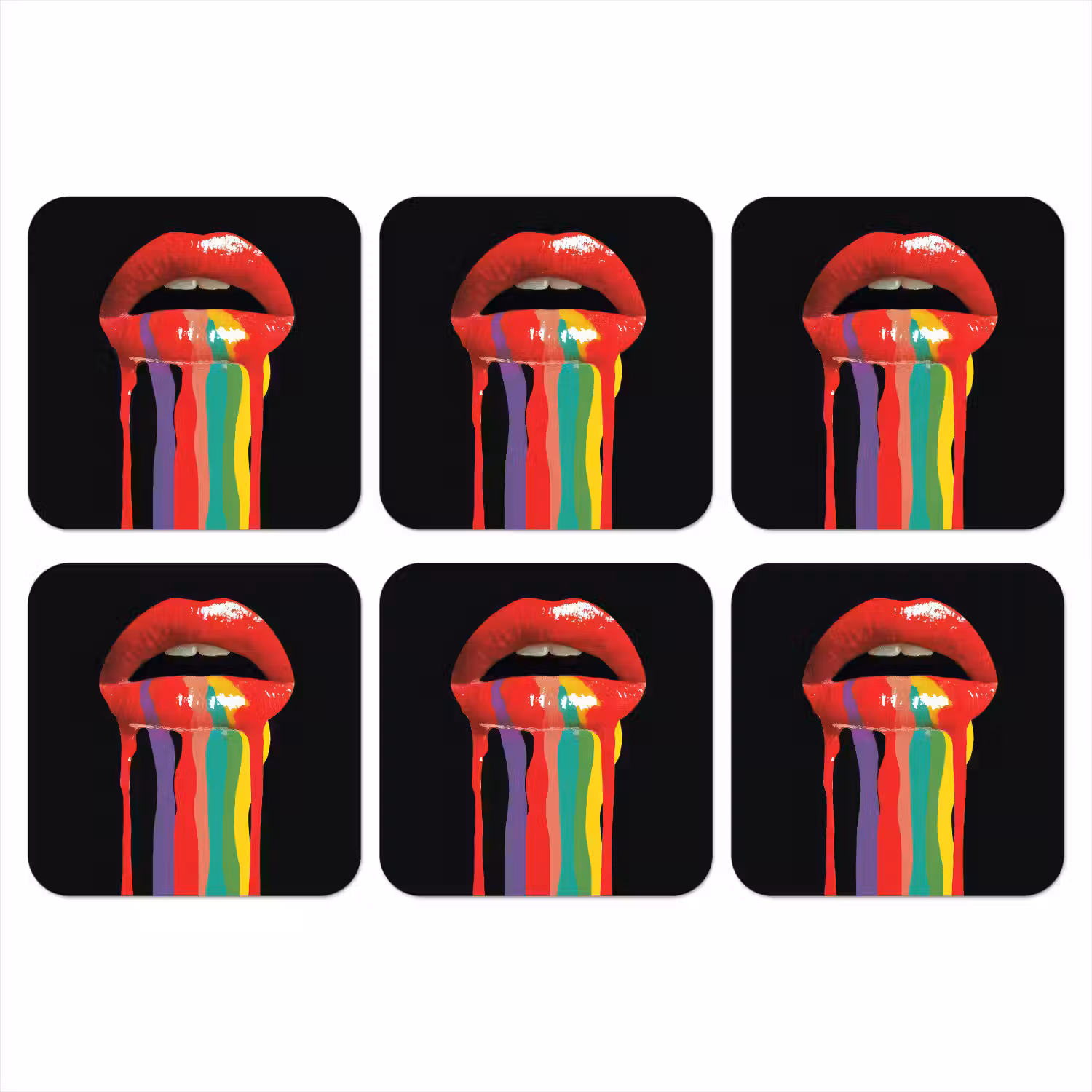 Lippen - Kleuren - Zwart onderzetter kurk middel -3d