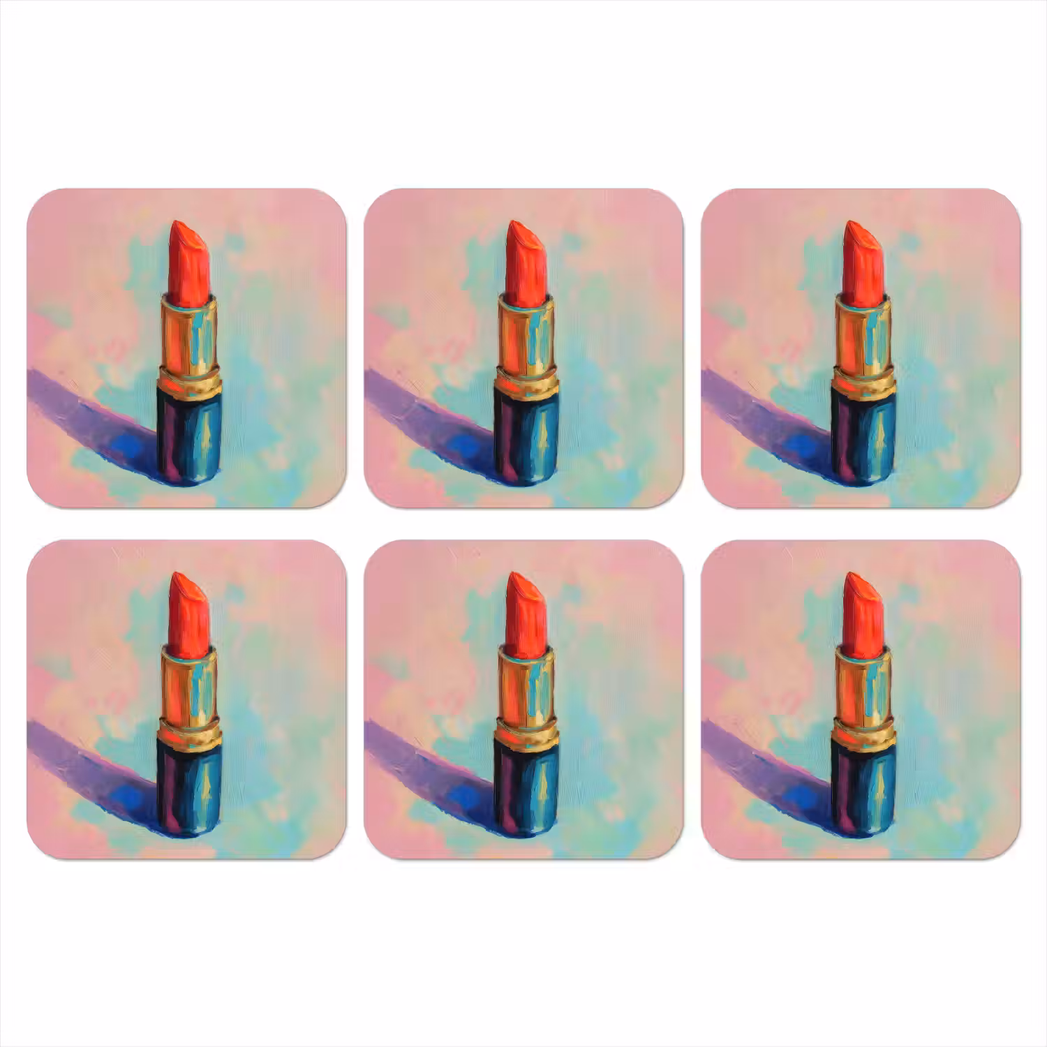 Lippenstift - Rood - Penseelstreken onderzetter kurk middel -3d