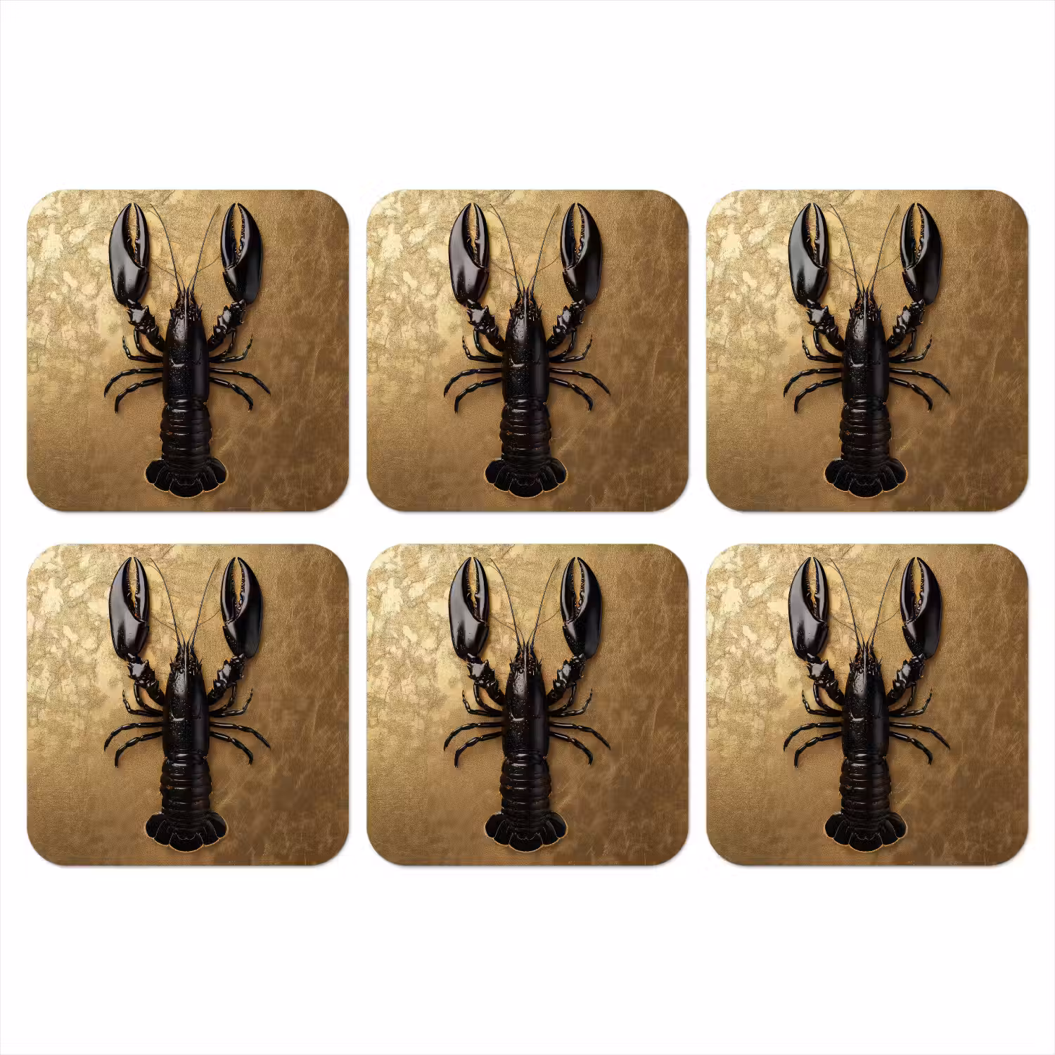 Kreeft - Zwart - Goud - Luxe onderzetter kurk middel -3d